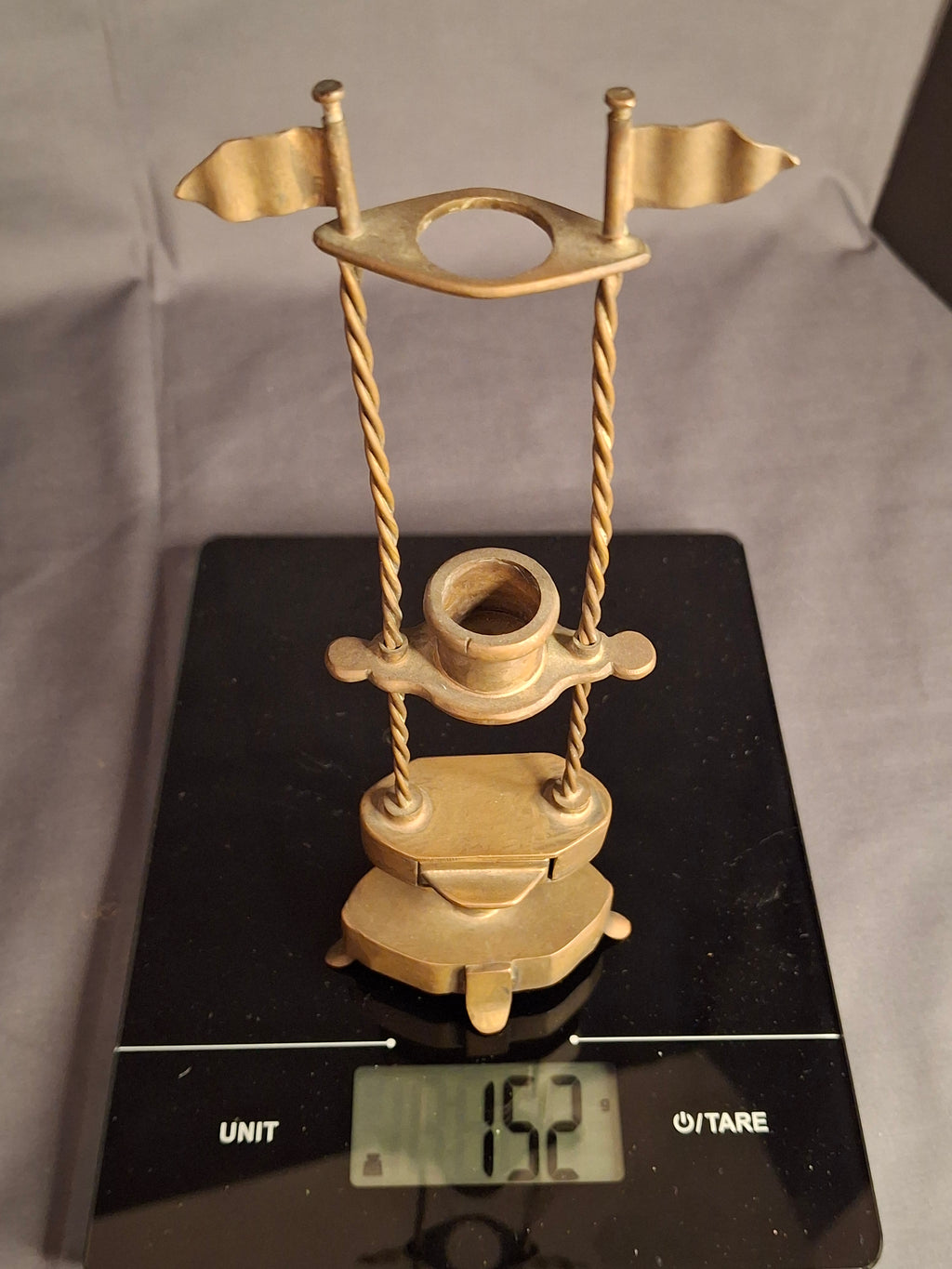Rare 18thC Antique Brass Havdalah Compendium Spice Box Tower Adjustable Candle