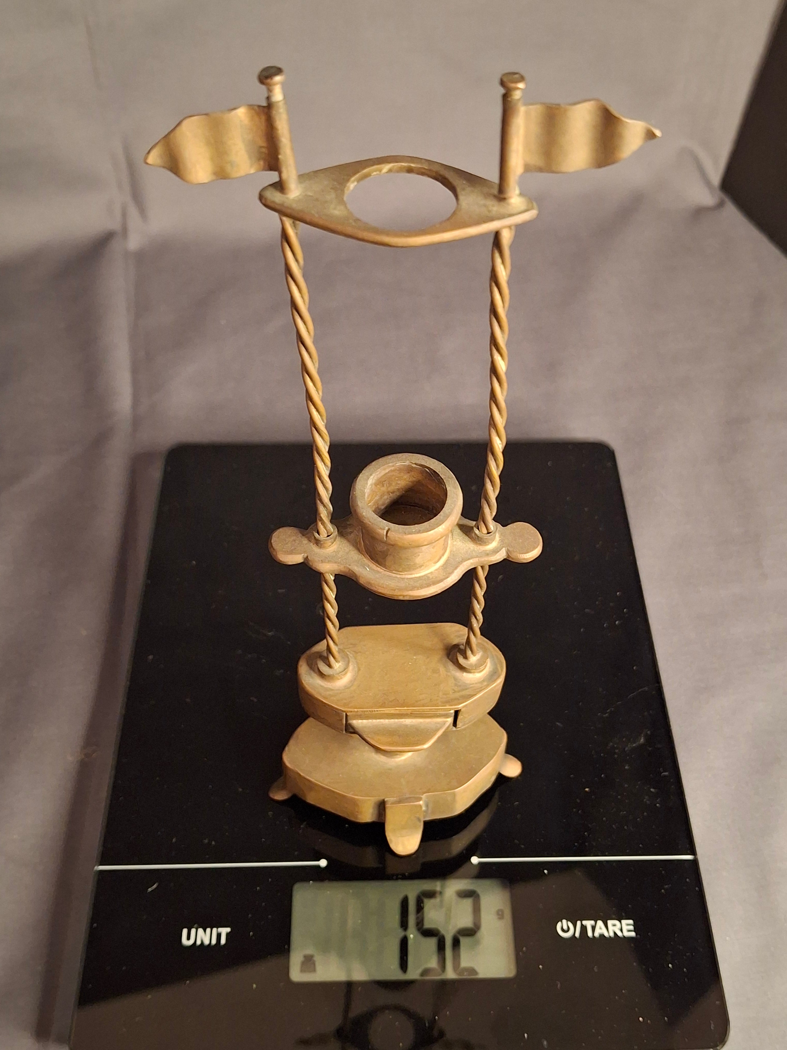 Rare 18thC Antique Brass Havdalah Compendium Spice Box Tower Adjustable Candle