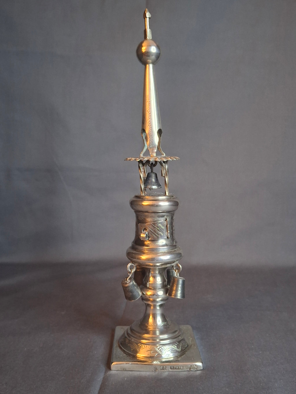 Antique 1860 Warsaw Silver Besamim Spice Tower - L. Gold Workshop - Rare Syrenka Mark