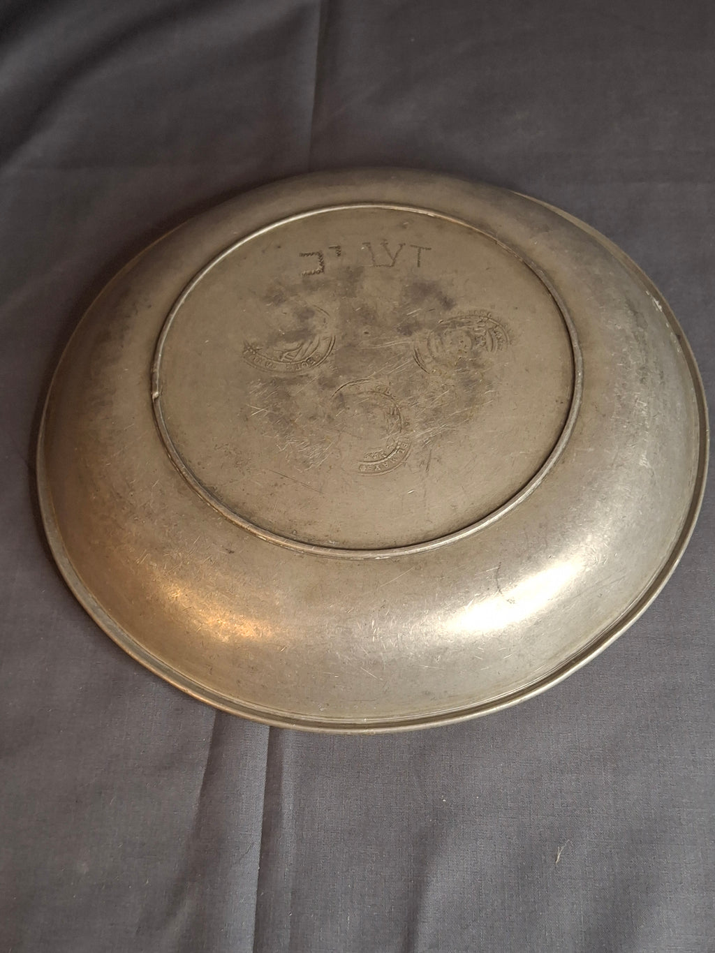 Antique 18th Century German Pewter Judaica Shallow Bowl Georg Daniel Mayse Hebrew