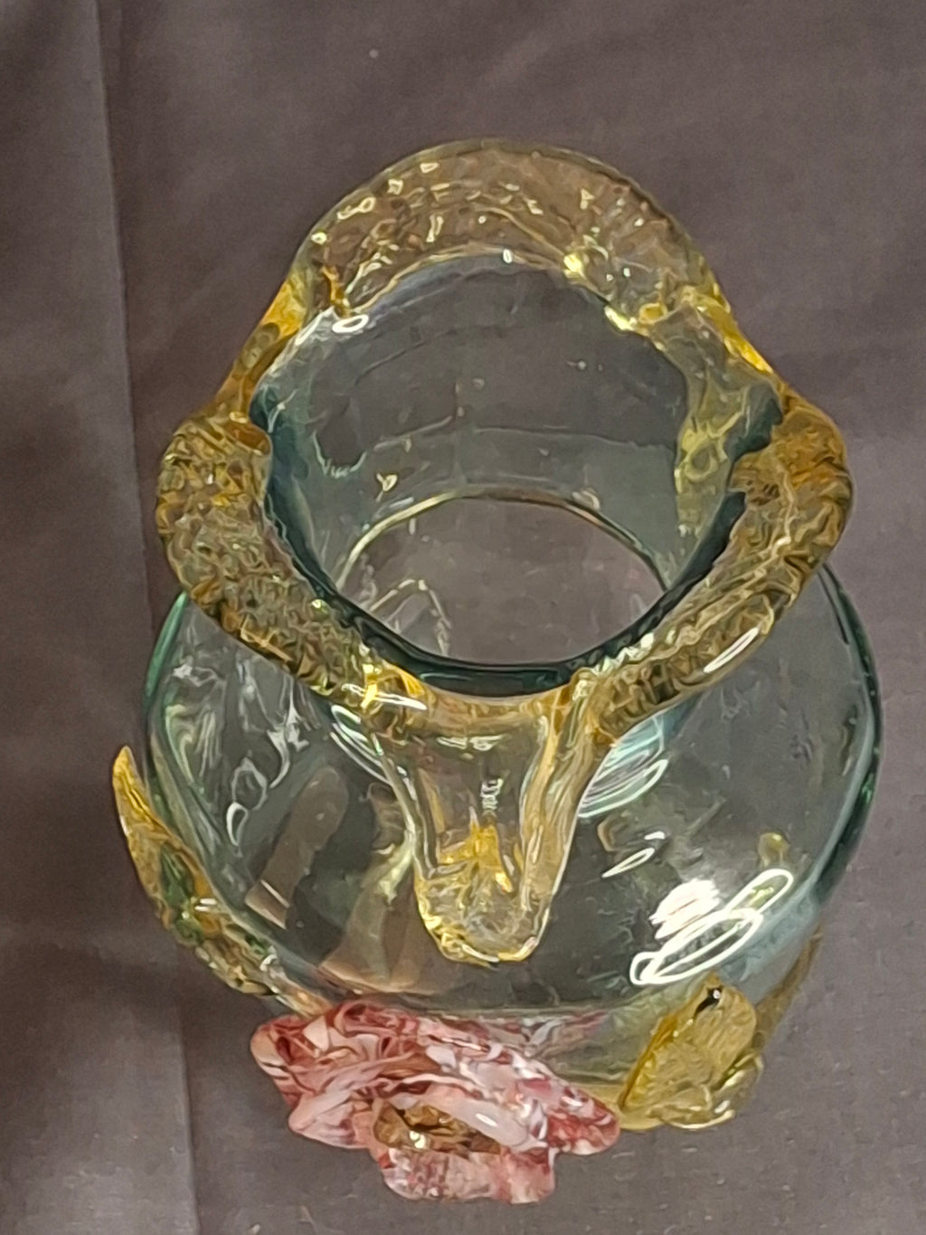 Rare Stevens & Williams Uranium Glass Bud Vase Applied Rose & Rigaree Feet c 1880