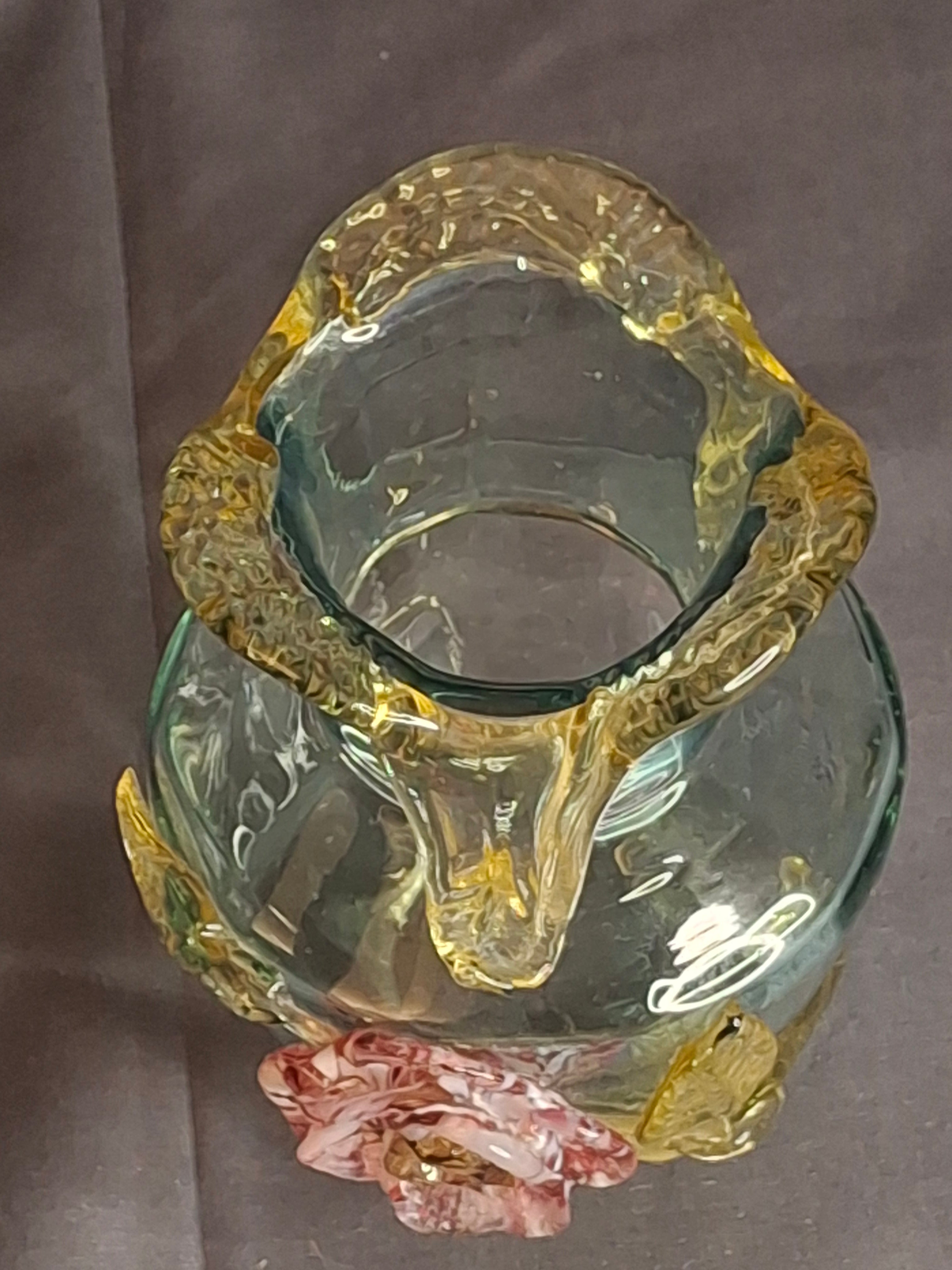Rare Stevens & Williams Uranium Glass Bud Vase Applied Rose & Rigaree Feet c 1880