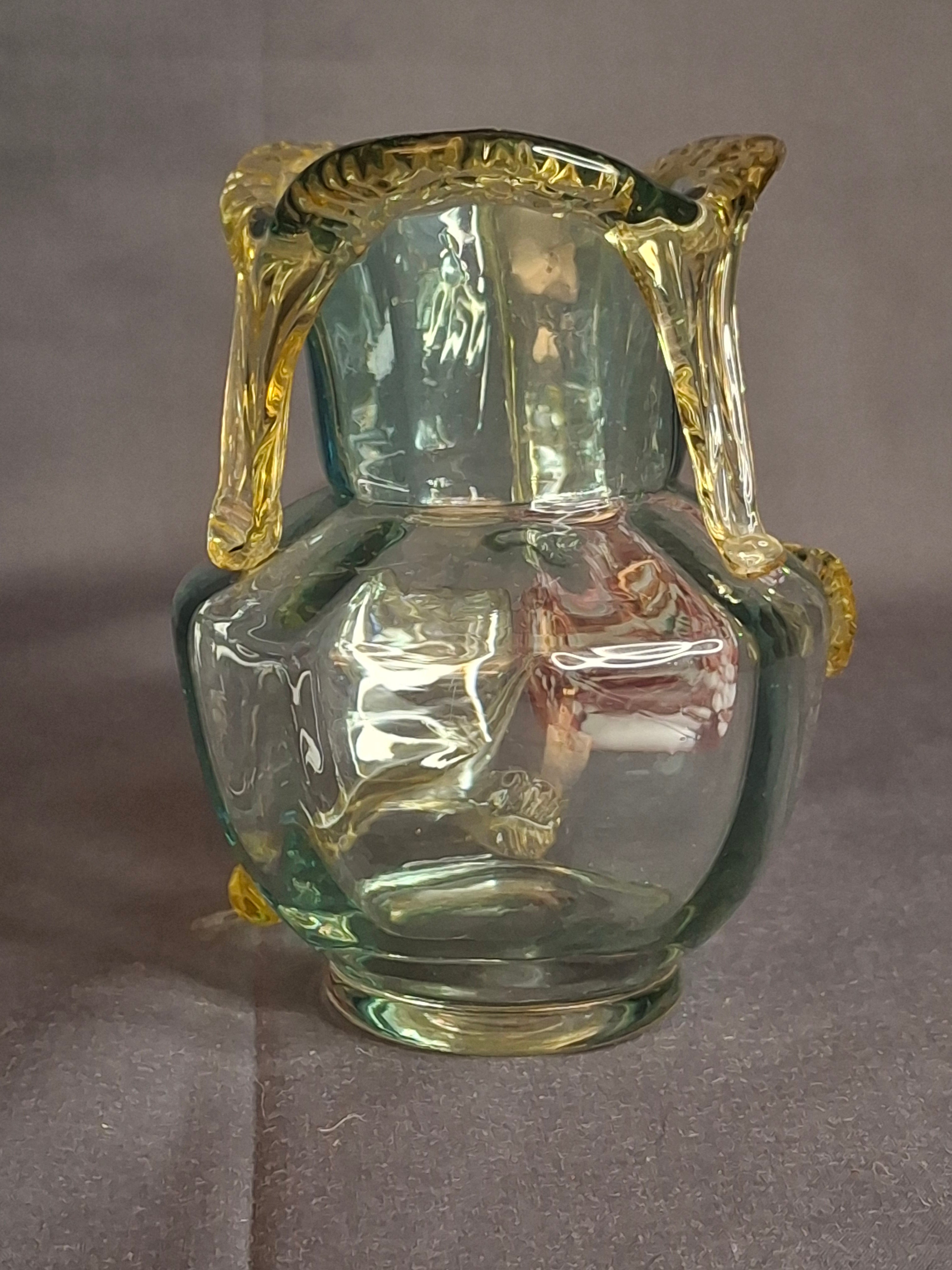 Rare Stevens & Williams Uranium Glass Bud Vase Applied Rose & Rigaree Feet c 1880