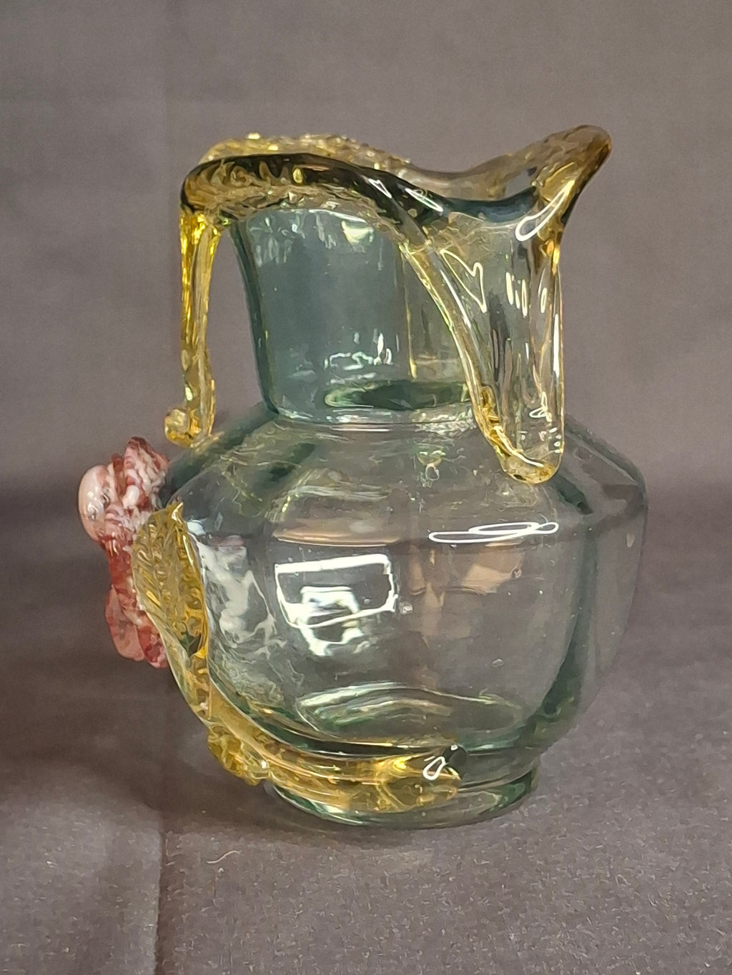 Rare Stevens & Williams Uranium Glass Bud Vase Applied Rose & Rigaree Feet c 1880