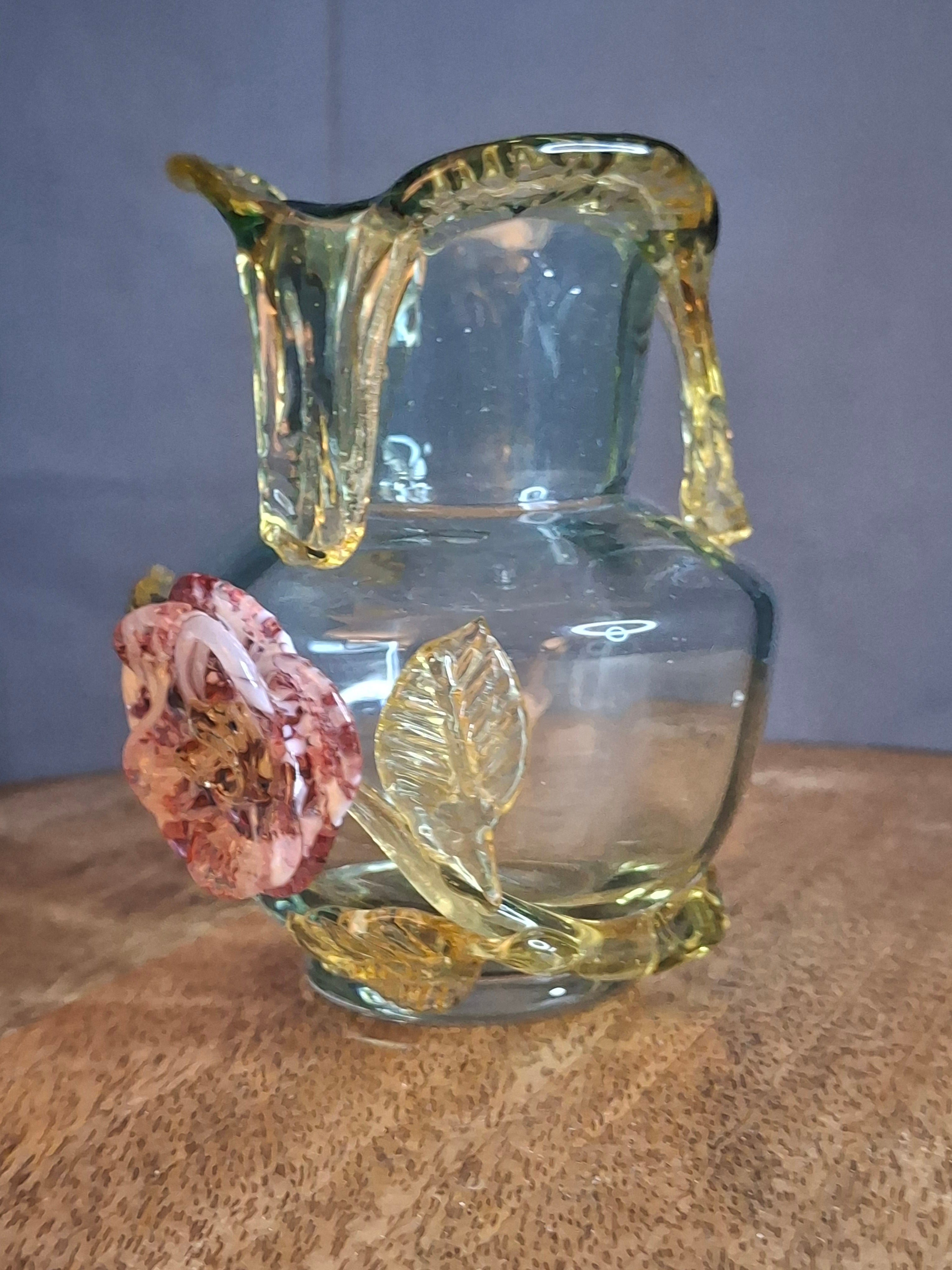 Rare Stevens & Williams Uranium Glass Bud Vase Applied Rose & Rigaree Feet c 1880