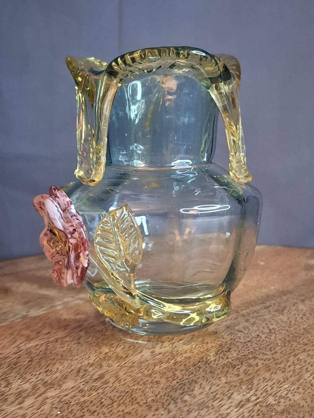 Rare Stevens & Williams Uranium Glass Bud Vase Applied Rose & Rigaree Feet c 1880