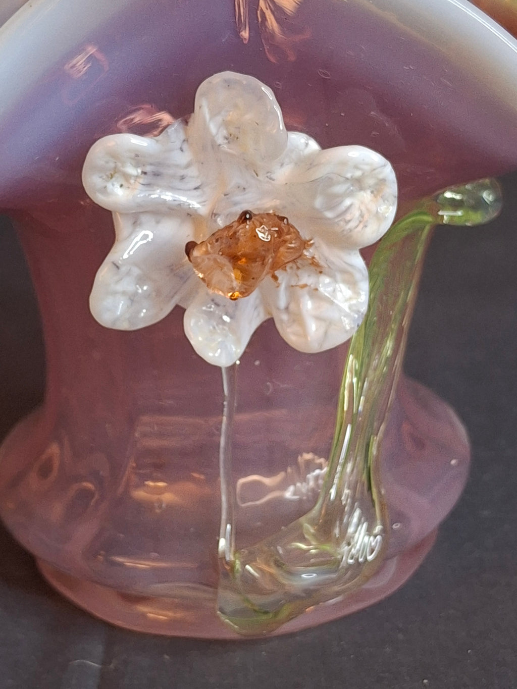 Antique Stevens & Williams Art Glass Basket - Pink Opalescent Cased Glass - Applied Flower & Stem - Uranium Vaseline Glass Handle - Circa 1880s - Stourbridge England