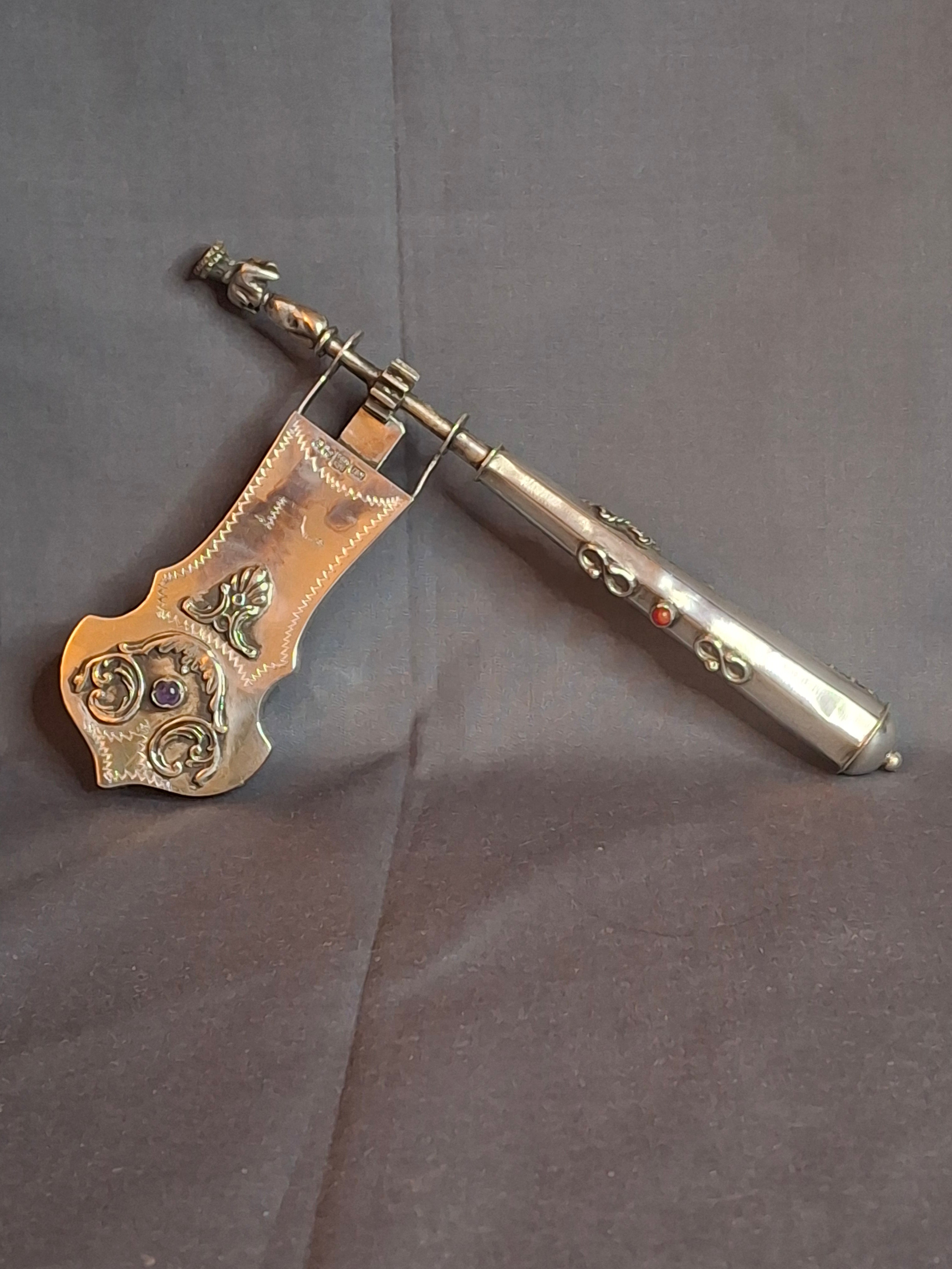 Important Antique 1894 Russian 84 Silver Purim Grogger Gragger Noise Maker Moscow Judaica