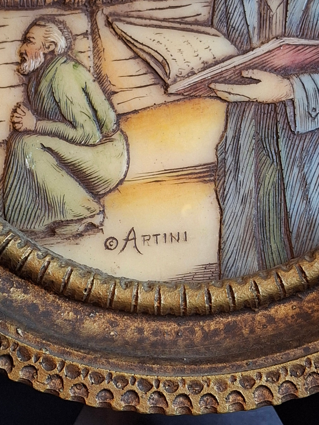 Vintage Artini Arts Judaica Wall Plaque Kotel Western Wall Rabbis Praying Carvelo Frame 7.75"
