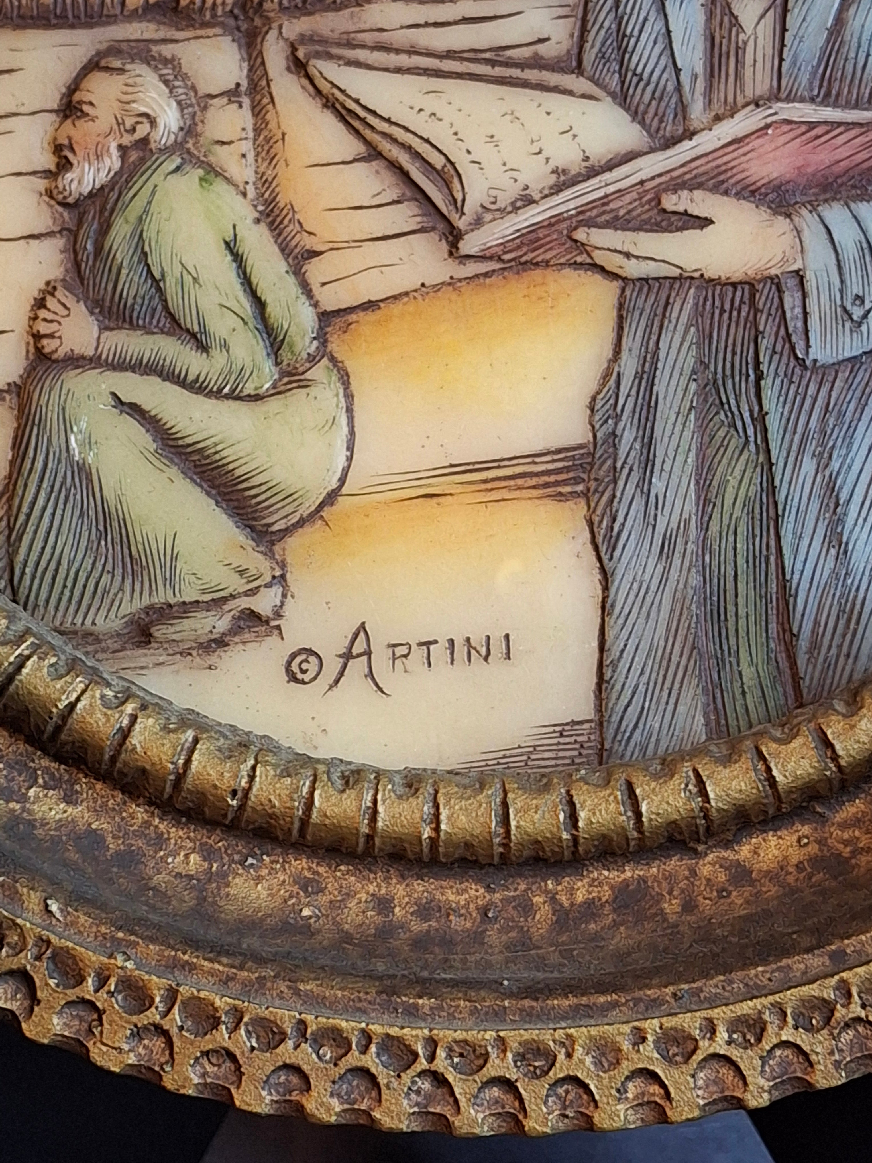 Vintage Artini Arts Judaica Wall Plaque Kotel Western Wall Rabbis Praying Carvelo Frame 7.75"