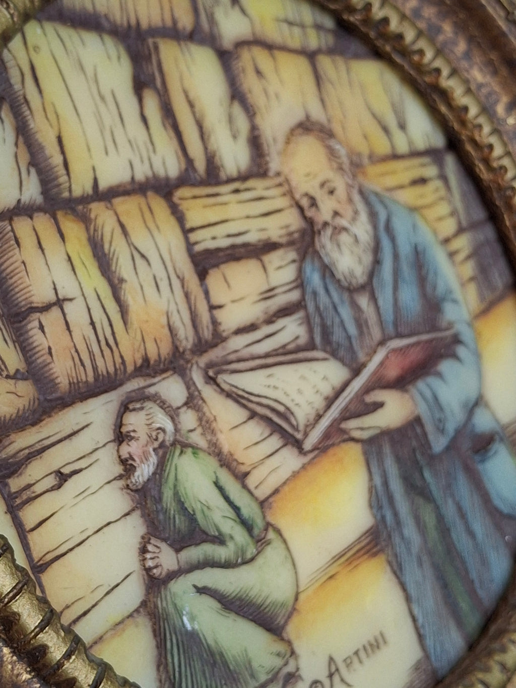 Vintage Artini Arts Judaica Wall Plaque Kotel Western Wall Rabbis Praying Carvelo Frame 7.75"