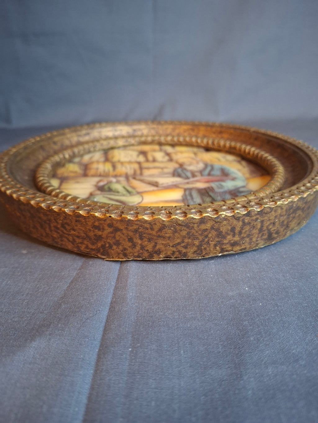 Vintage Artini Arts Judaica Wall Plaque Kotel Western Wall Rabbis Praying Carvelo Frame 7.75"