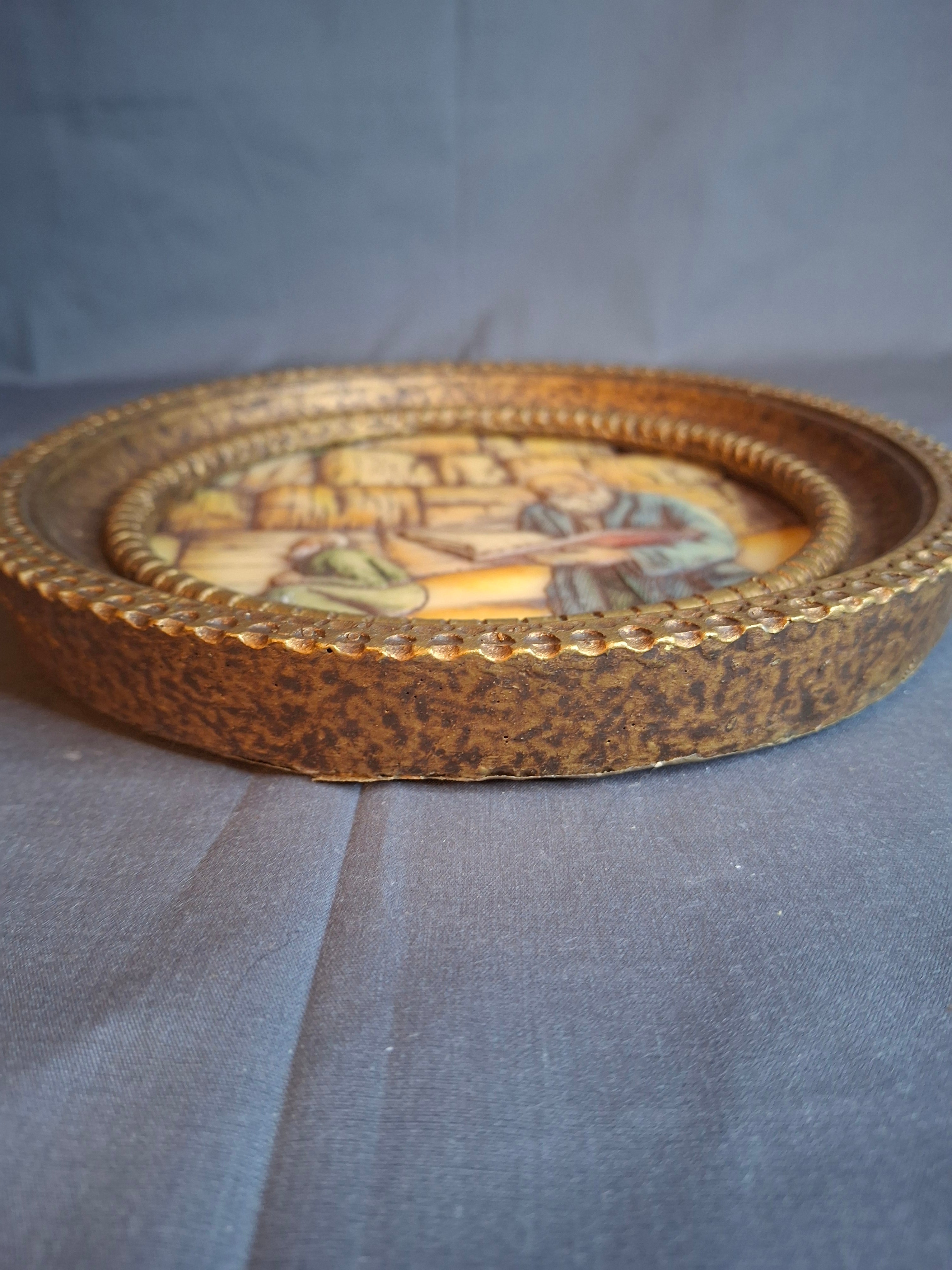 Vintage Artini Arts Judaica Wall Plaque Kotel Western Wall Rabbis Praying Carvelo Frame 7.75"