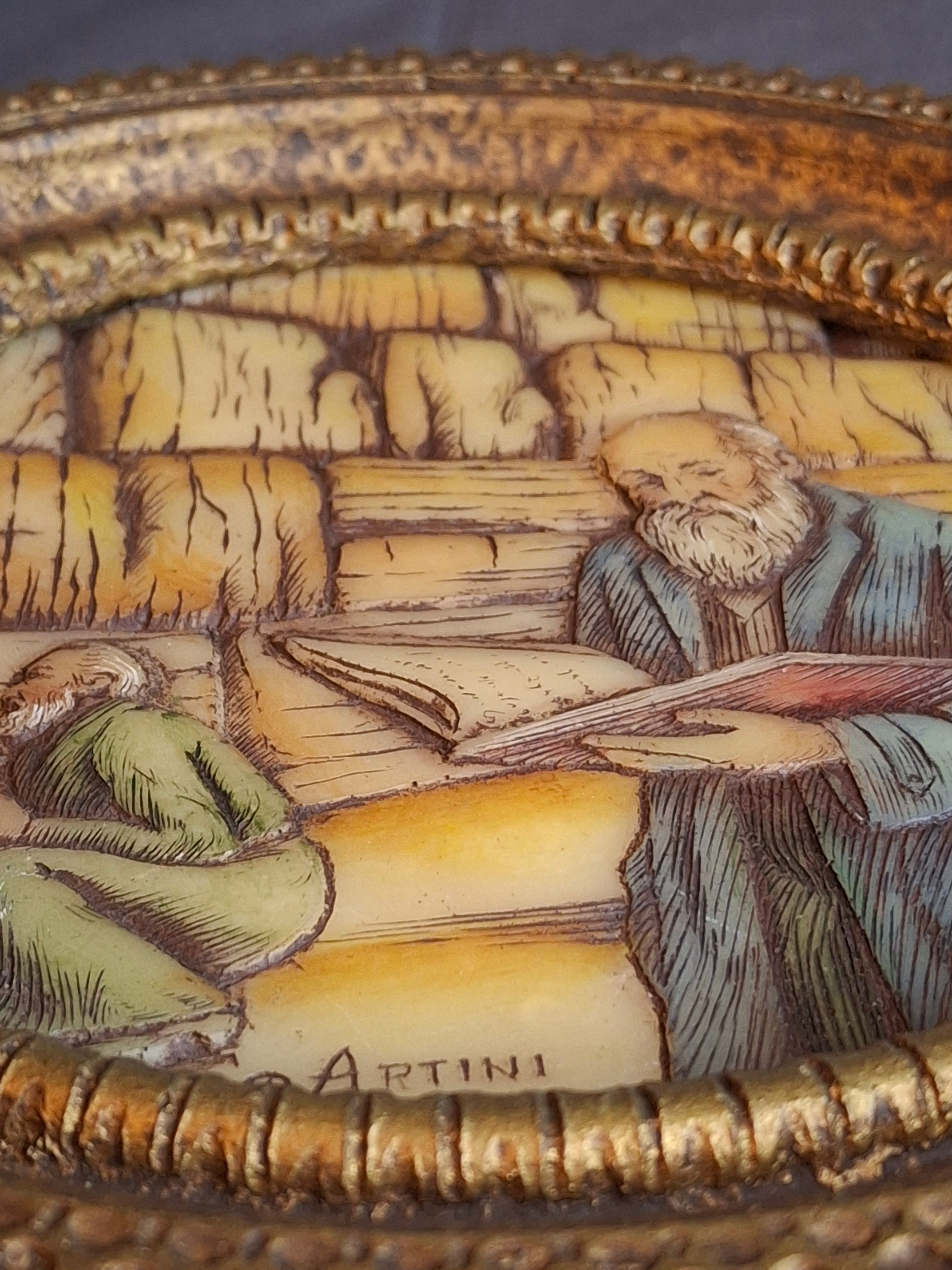 Vintage Artini Arts Judaica Wall Plaque Kotel Western Wall Rabbis Praying Carvelo Frame 7.75"