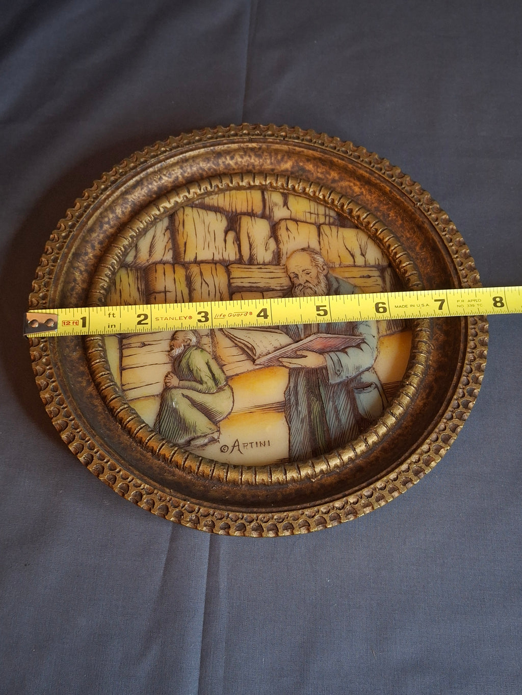 Vintage Artini Arts Judaica Wall Plaque Kotel Western Wall Rabbis Praying Carvelo Frame 7.75"