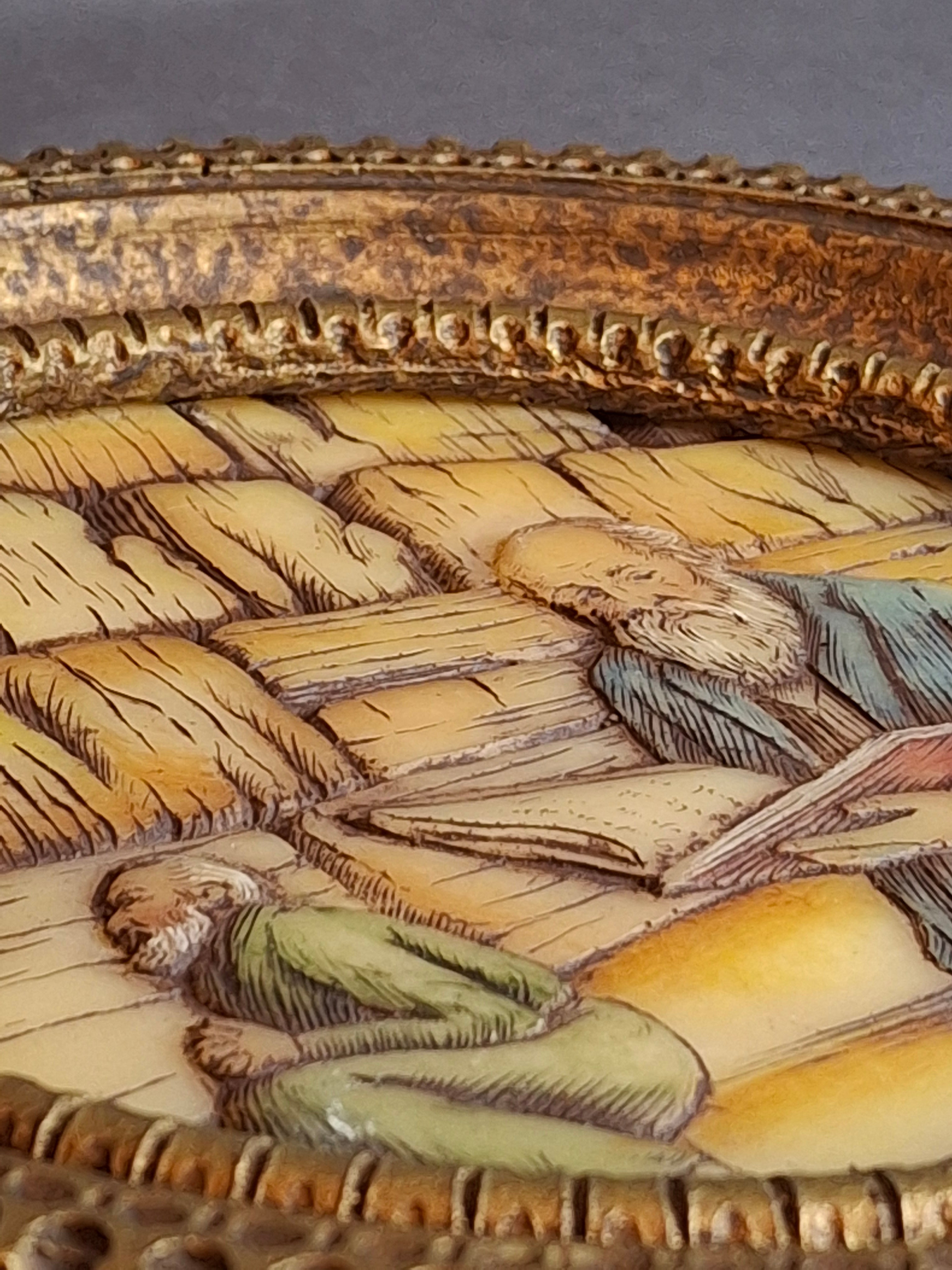 Vintage Artini Arts Judaica Wall Plaque Kotel Western Wall Rabbis Praying Carvelo Frame 7.75"