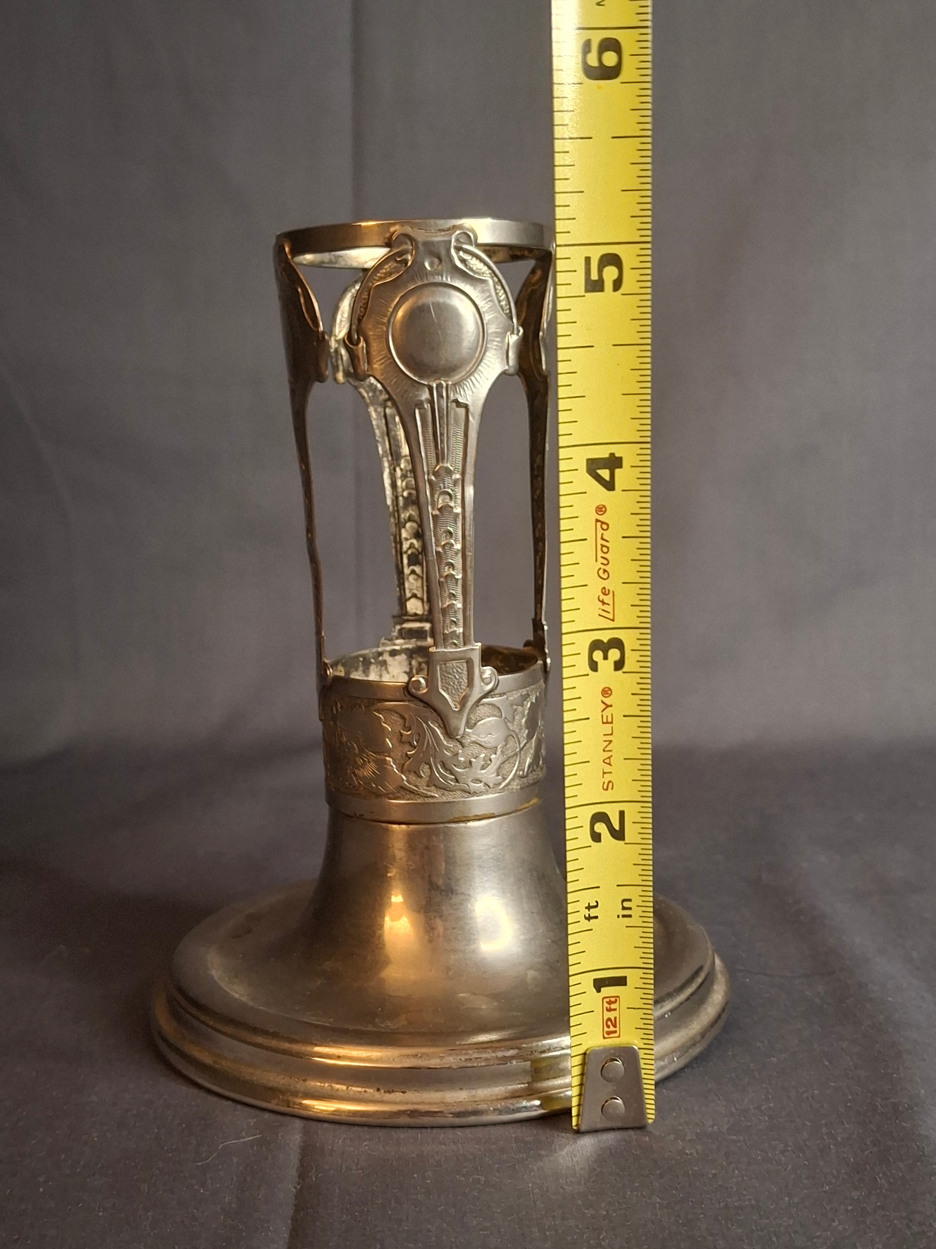 Antique Art Nouveau Silver Plate Poppy Flower Vase Holder Trumpet Frame c. 1900
