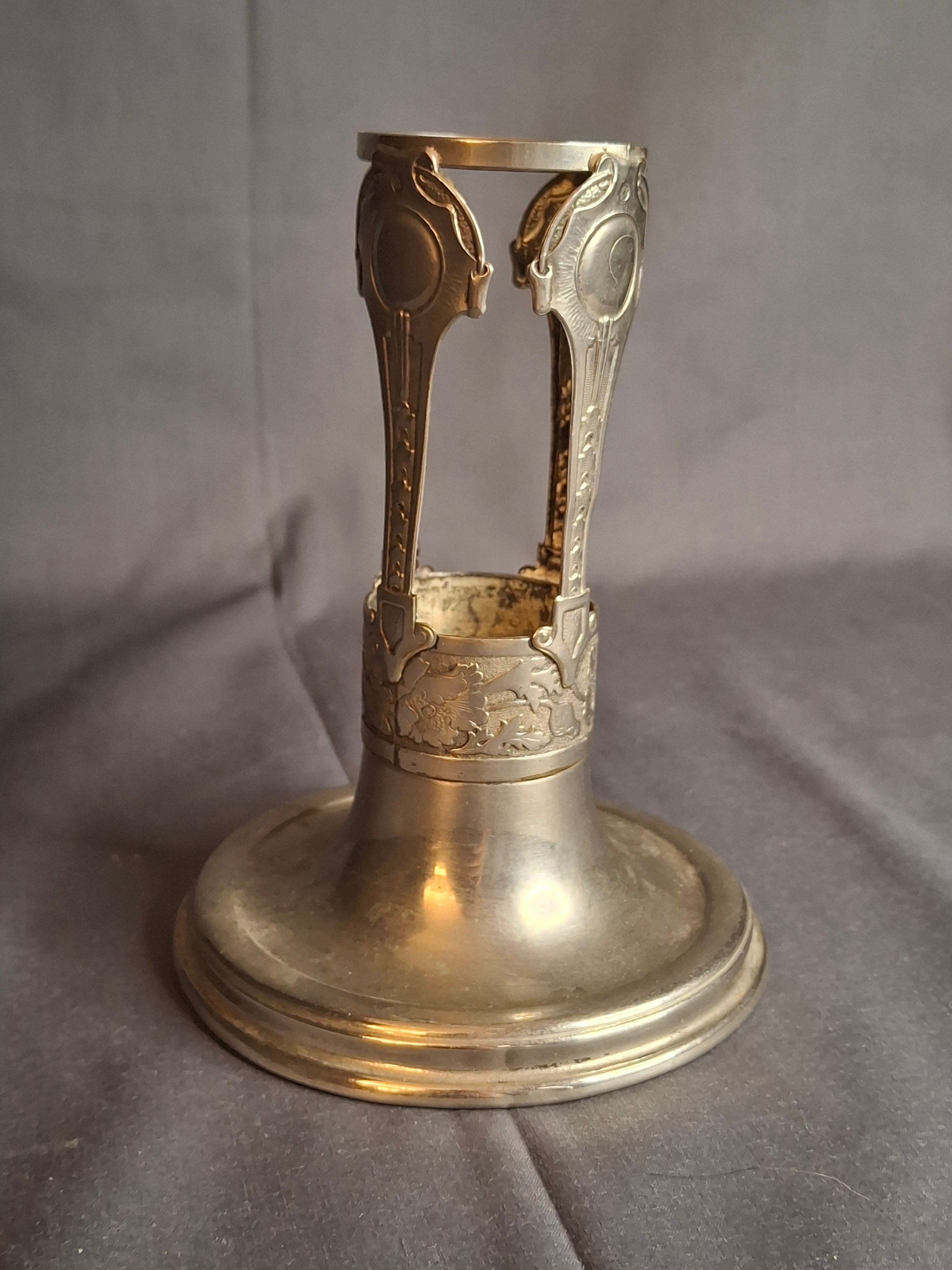 Antique Art Nouveau Silver Plate Poppy Flower Vase Holder Trumpet Frame c. 1900