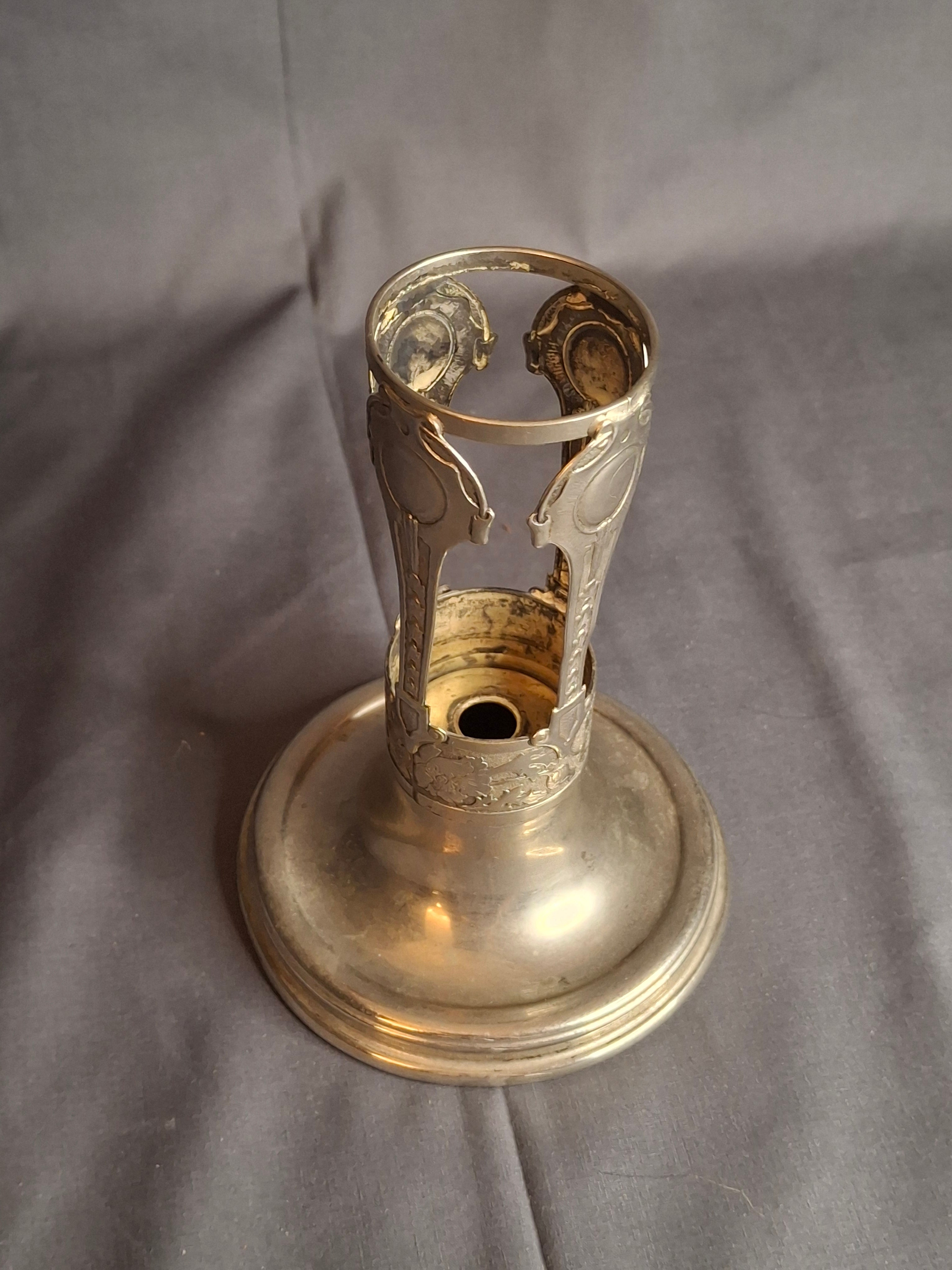 Antique Art Nouveau Silver Plate Poppy Flower Vase Holder Trumpet Frame c. 1900