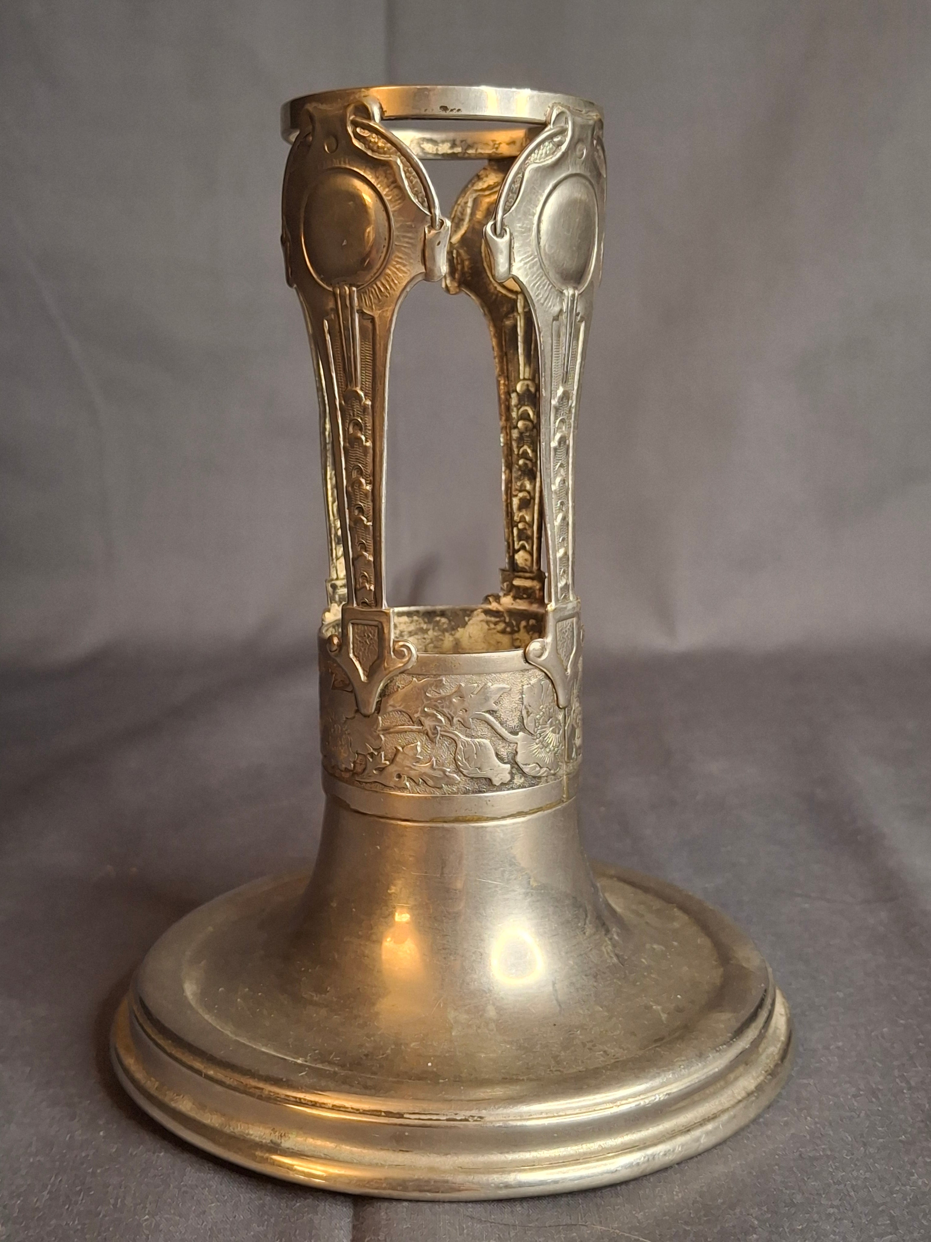 Antique Art Nouveau Silver Plate Poppy Flower Vase Holder Trumpet Frame c. 1900
