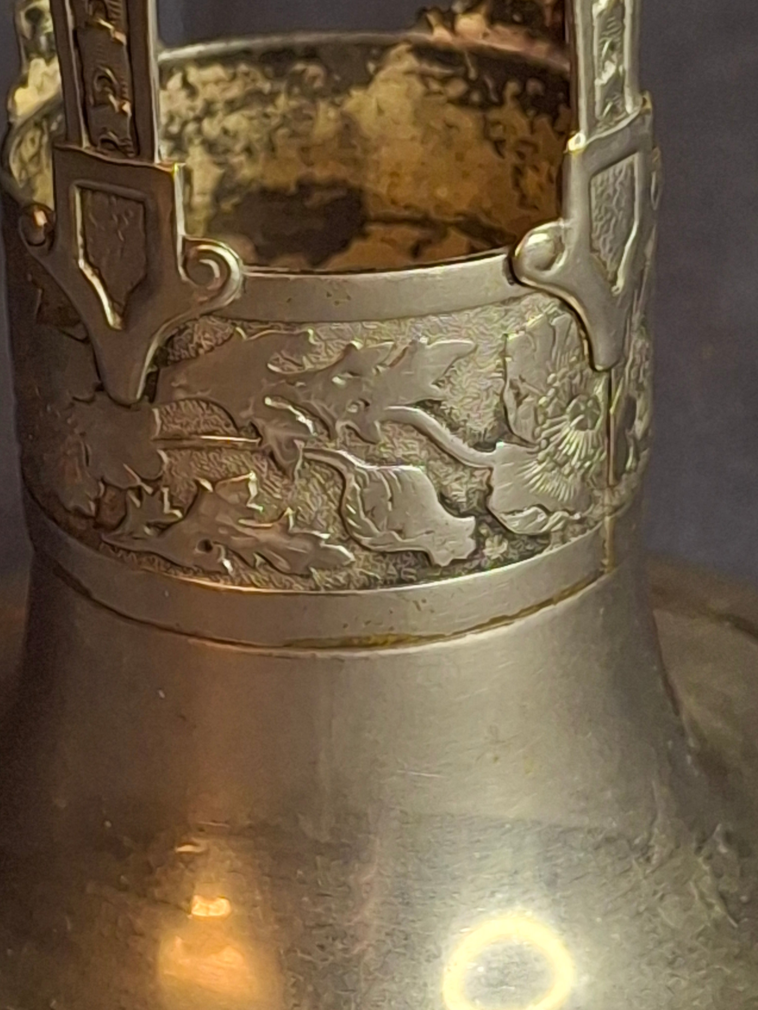 Antique Art Nouveau Silver Plate Poppy Flower Vase Holder Trumpet Frame c. 1900