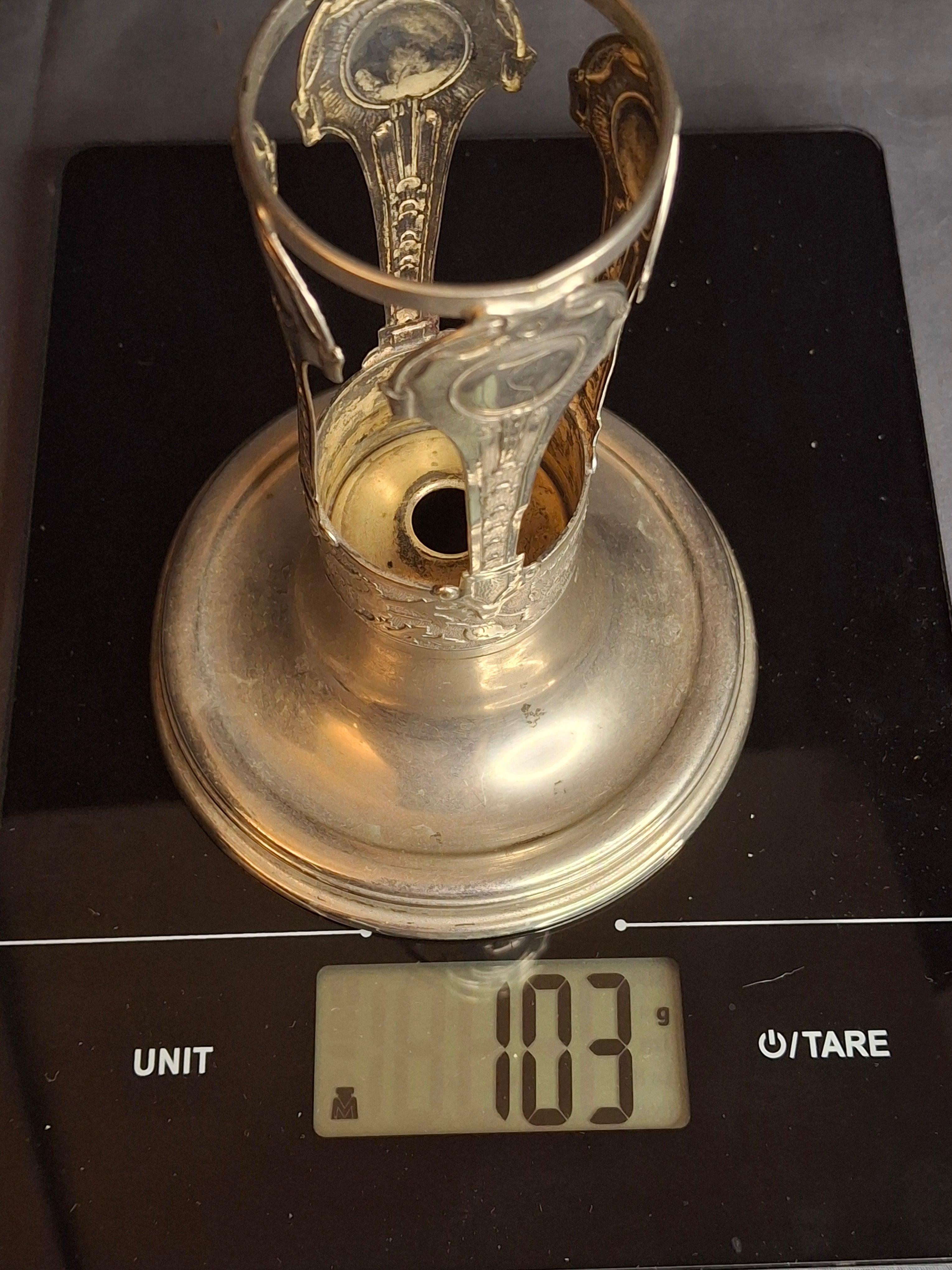 Antique Art Nouveau Silver Plate Poppy Flower Vase Holder Trumpet Frame c. 1900