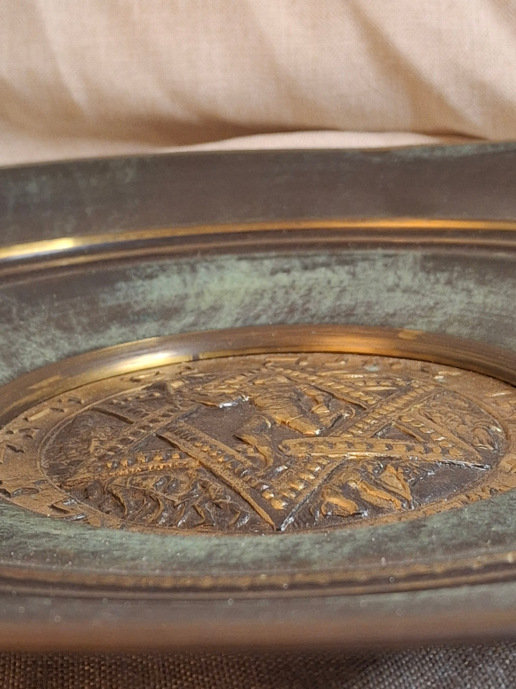 Vintage Tzel Tzion Tel Aviv Israeli Brass Wall Plate - Maccabiah Runner Torch Star of David - Mid-Century Judaica 12.75"