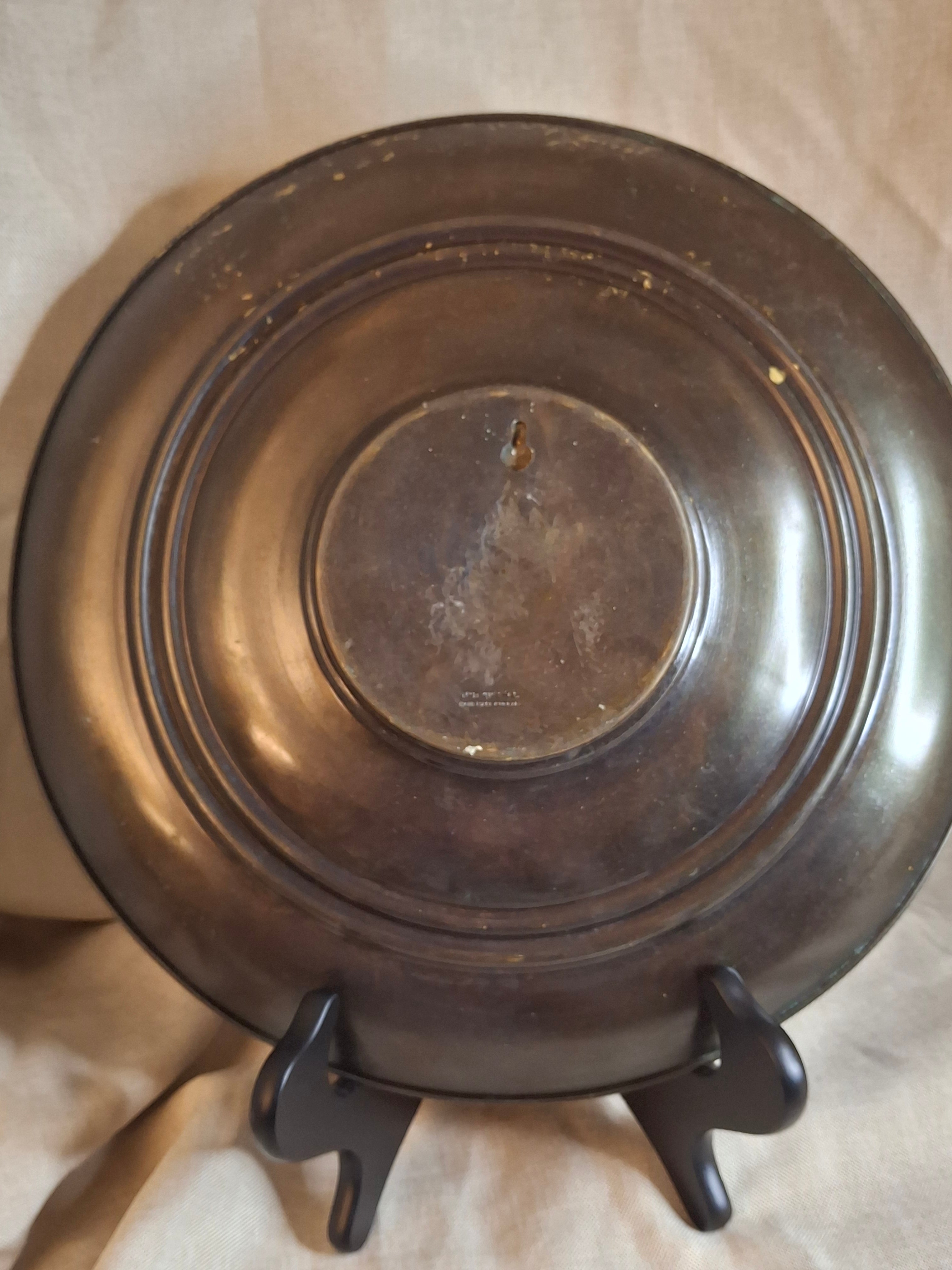 Mid-Century Tzel-Tzion Israel Brass Plate 12.75" Spies Grapes Motif Tel Aviv Art