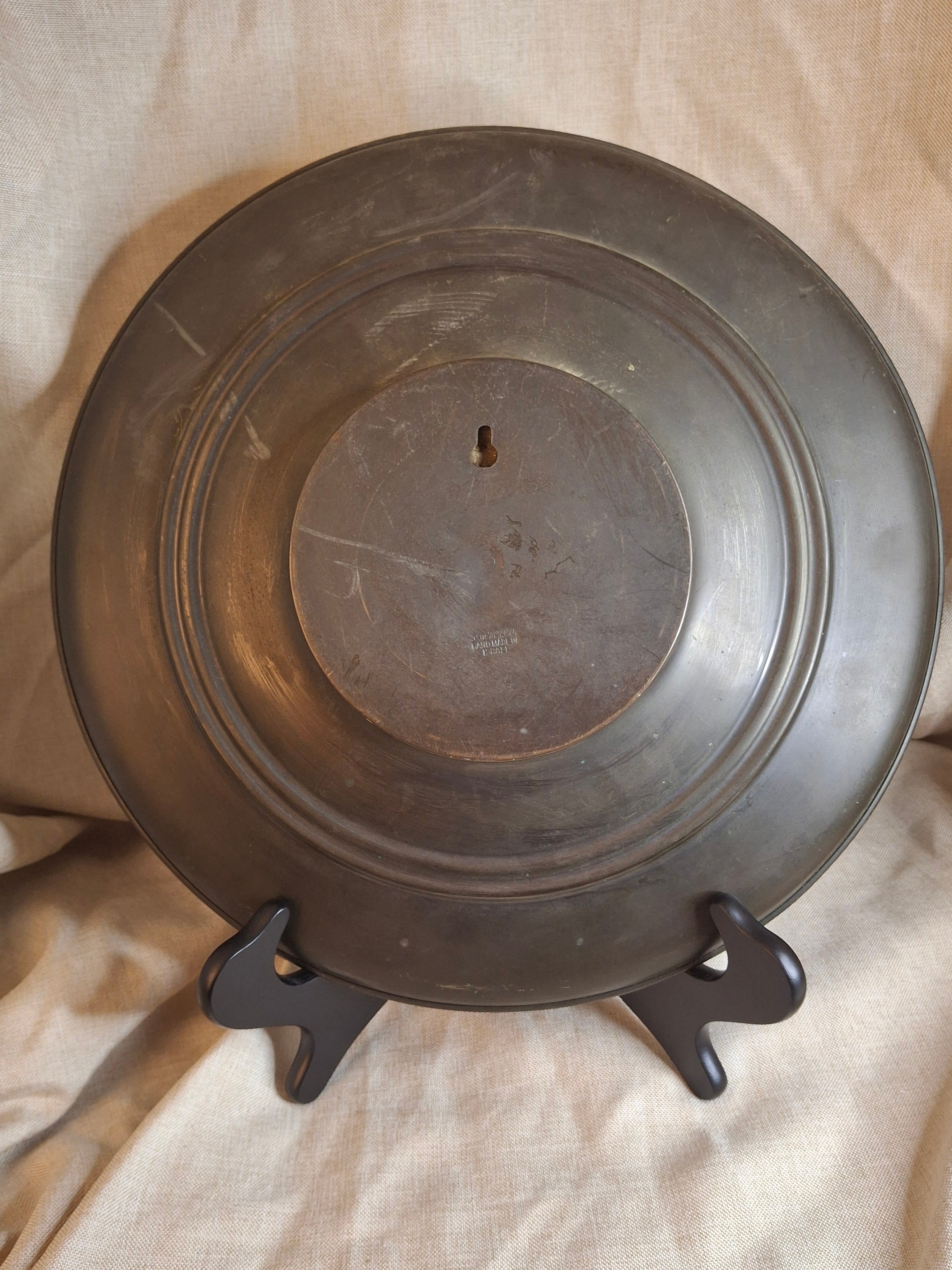 Oversized 13.5" Tzel Tzion Tel Aviv Brass Plate - Herzl Inscription - Heavy 775g Mid-Century Israeliana Masterpiece