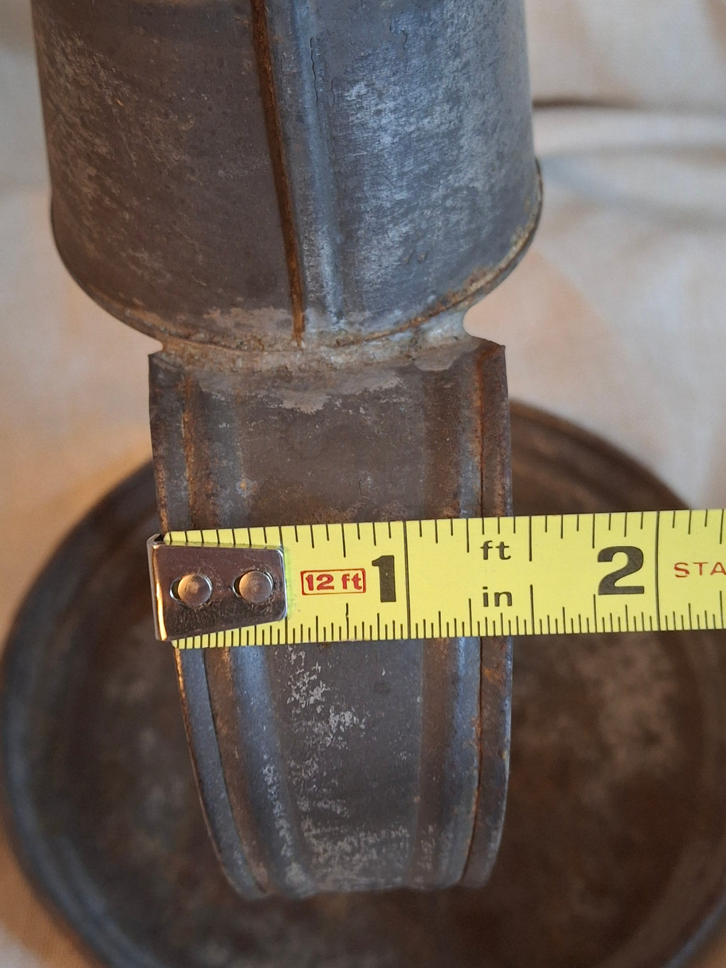 Antique 19thC Tin Lard Lamp Tall Saucer Base Primitive Grease Fat Oil Lighting 7"