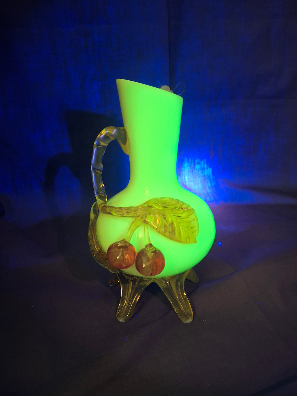 Antique Stevens & Williams Custard Uranium Glass Vase Applied Cherries Victorian c. 1880s