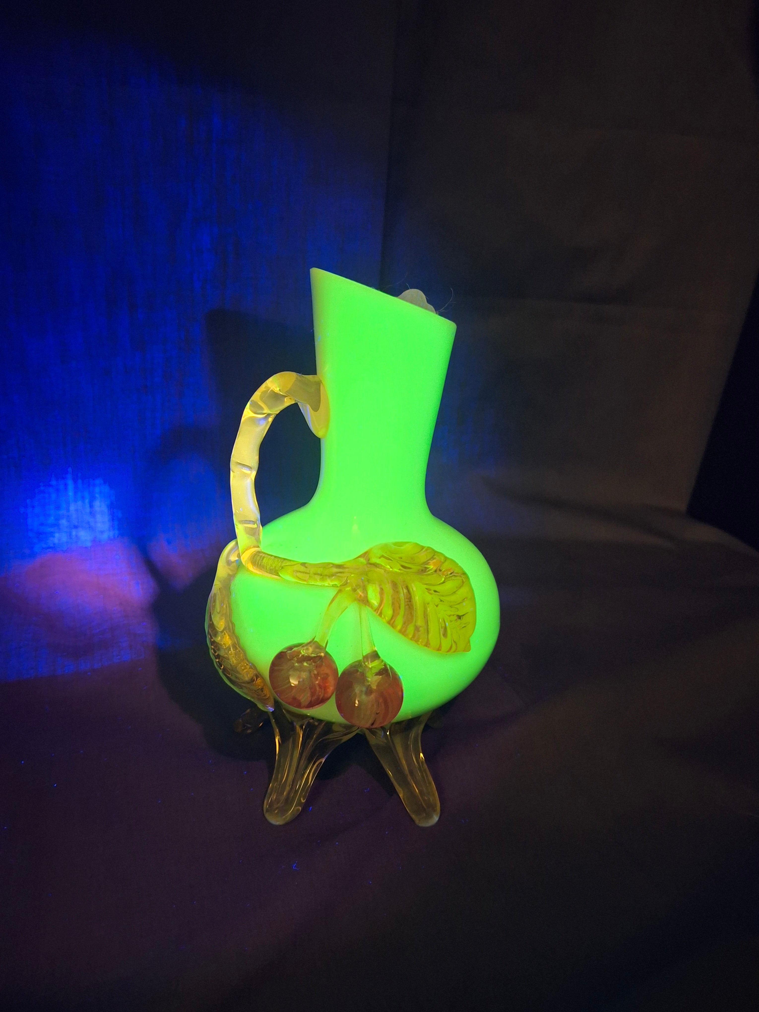 Antique Stevens & Williams Custard Uranium Glass Vase Applied Cherries Victorian c. 1880s