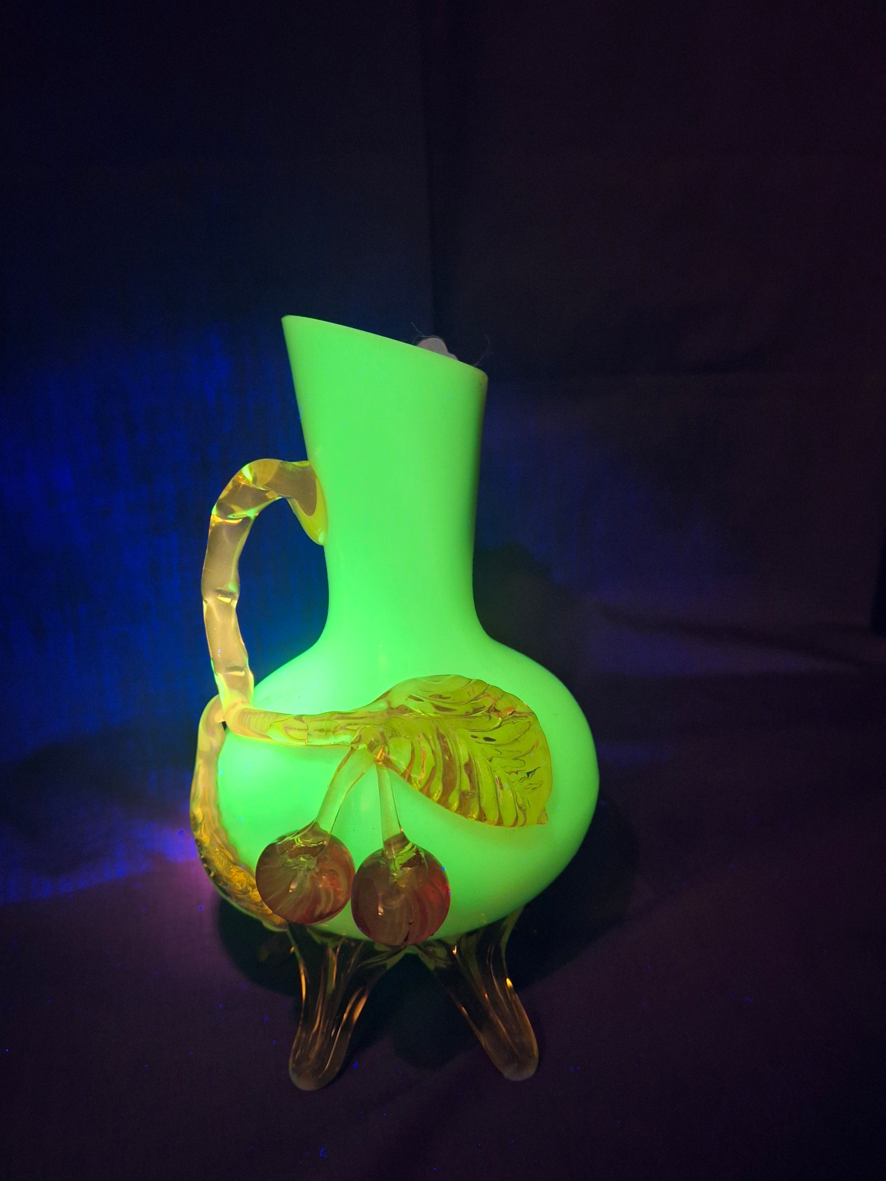 Antique Stevens & Williams Custard Uranium Glass Vase Applied Cherries Victorian c. 1880s