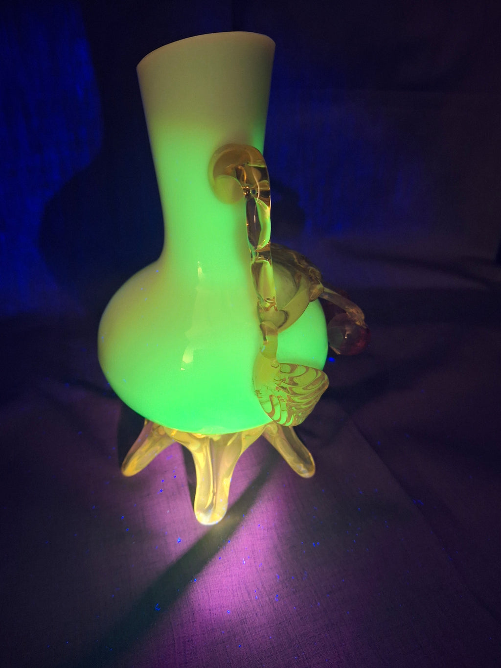 Antique Stevens & Williams Custard Uranium Glass Vase Applied Cherries Victorian c. 1880s