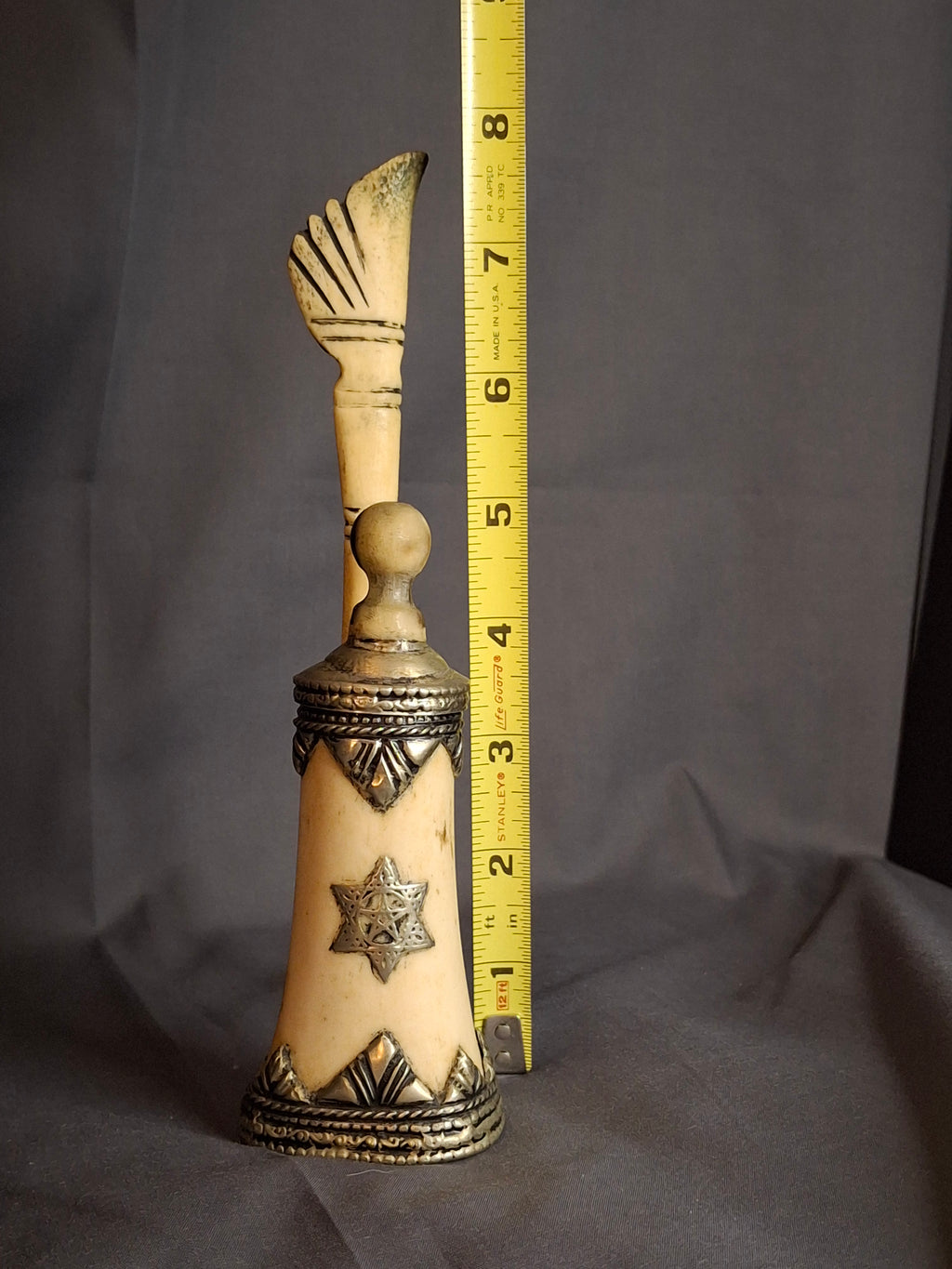 Rare 19th C Moroccan Judaica Bone Silvered Inkwell Set Star of David - Original Dip Pen