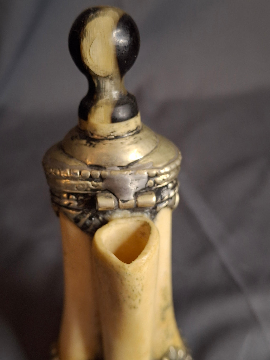 Rare 19th C Moroccan Judaica Bone Silvered Inkwell Set Star of David - Original Dip Pen