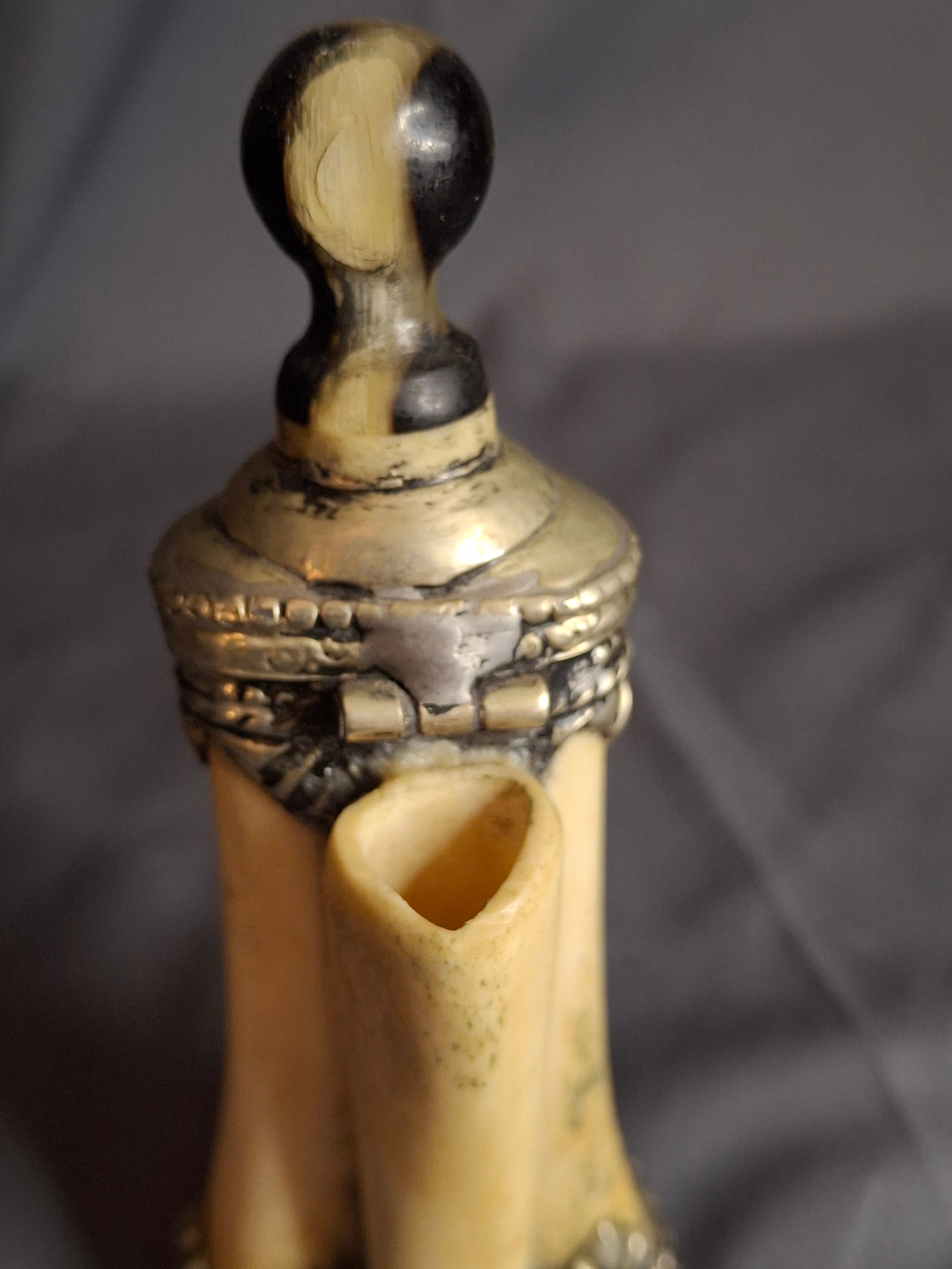 Rare 19th C Moroccan Judaica Bone Silvered Inkwell Set Star of David - Original Dip Pen