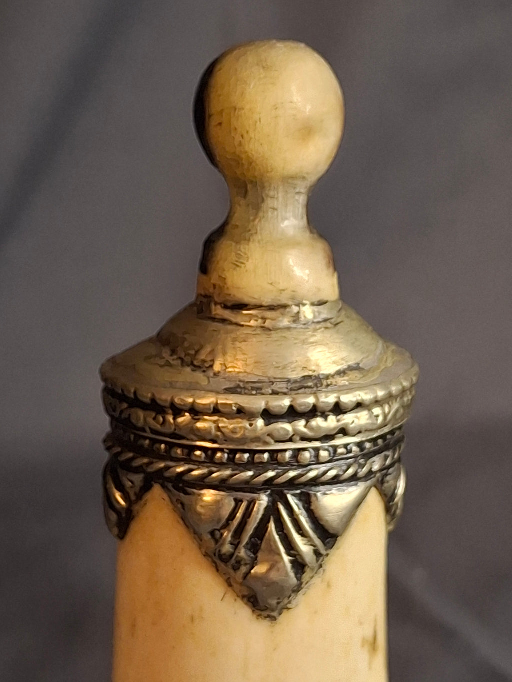 Rare 19th C Moroccan Judaica Bone Silvered Inkwell Set Star of David - Original Dip Pen