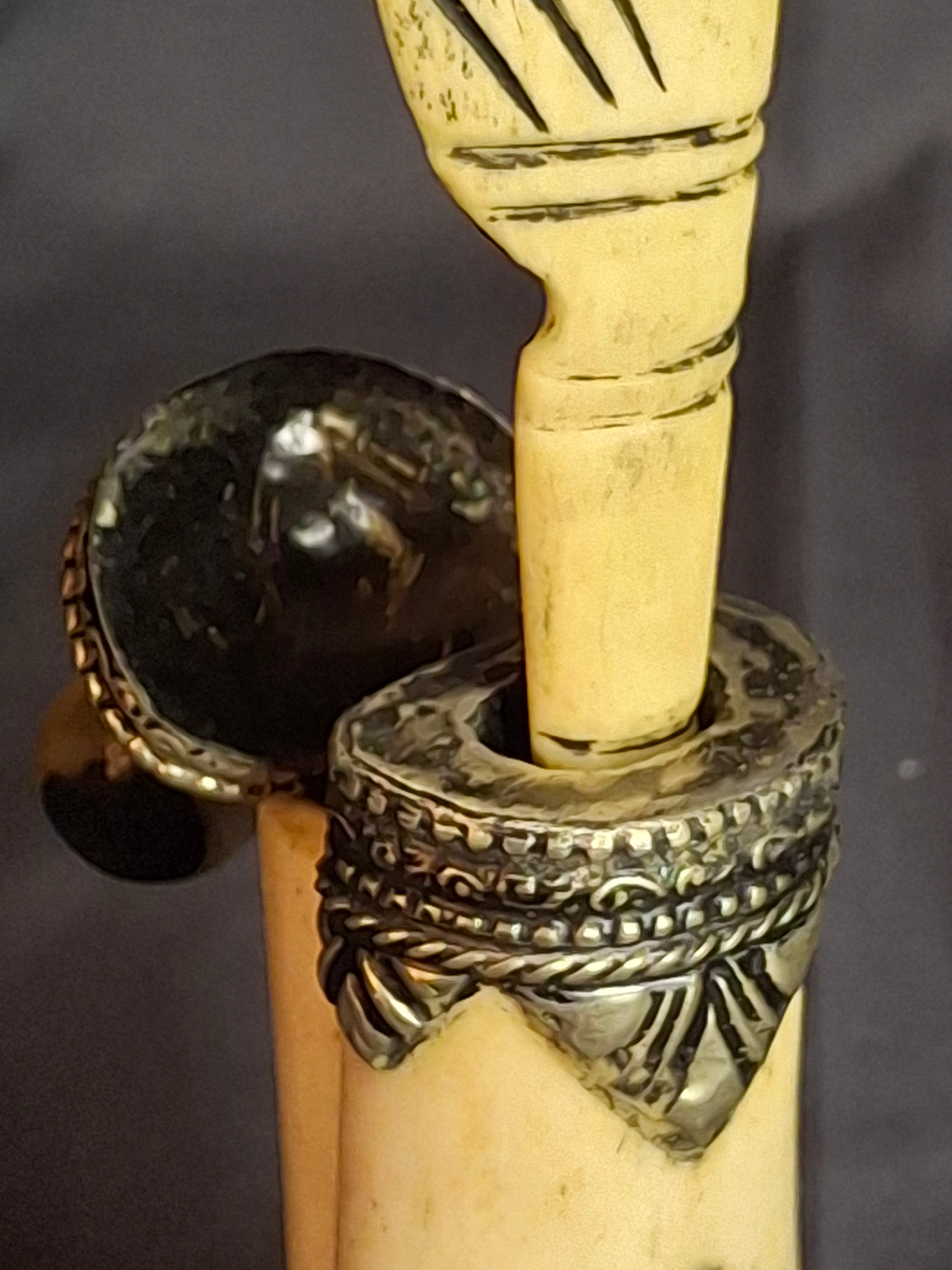 Rare 19th C Moroccan Judaica Bone Silvered Inkwell Set Star of David - Original Dip Pen