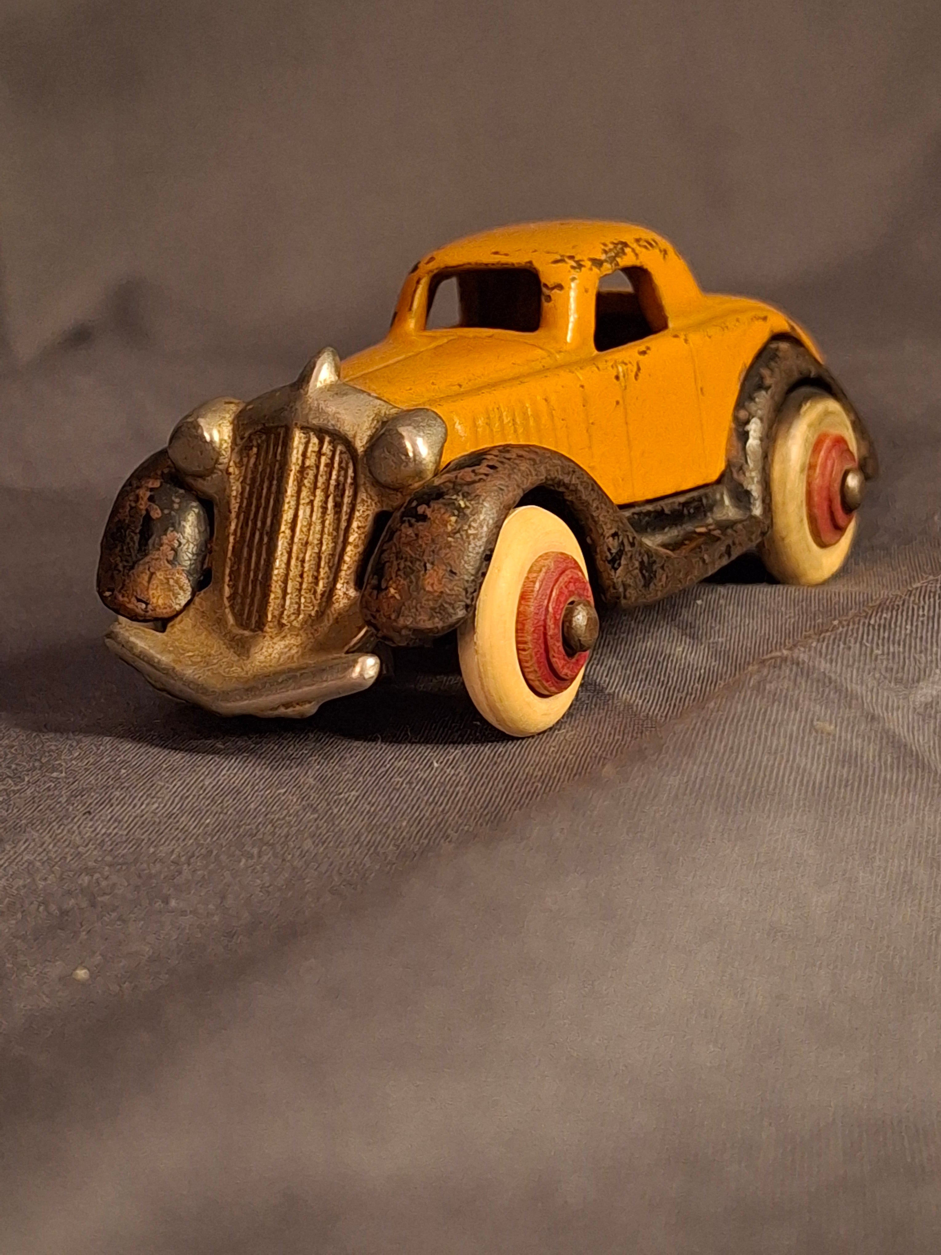 Antique Hubley Terraplane Cast Iron Coupe Toy - 3.75" Orange Streamlined Series