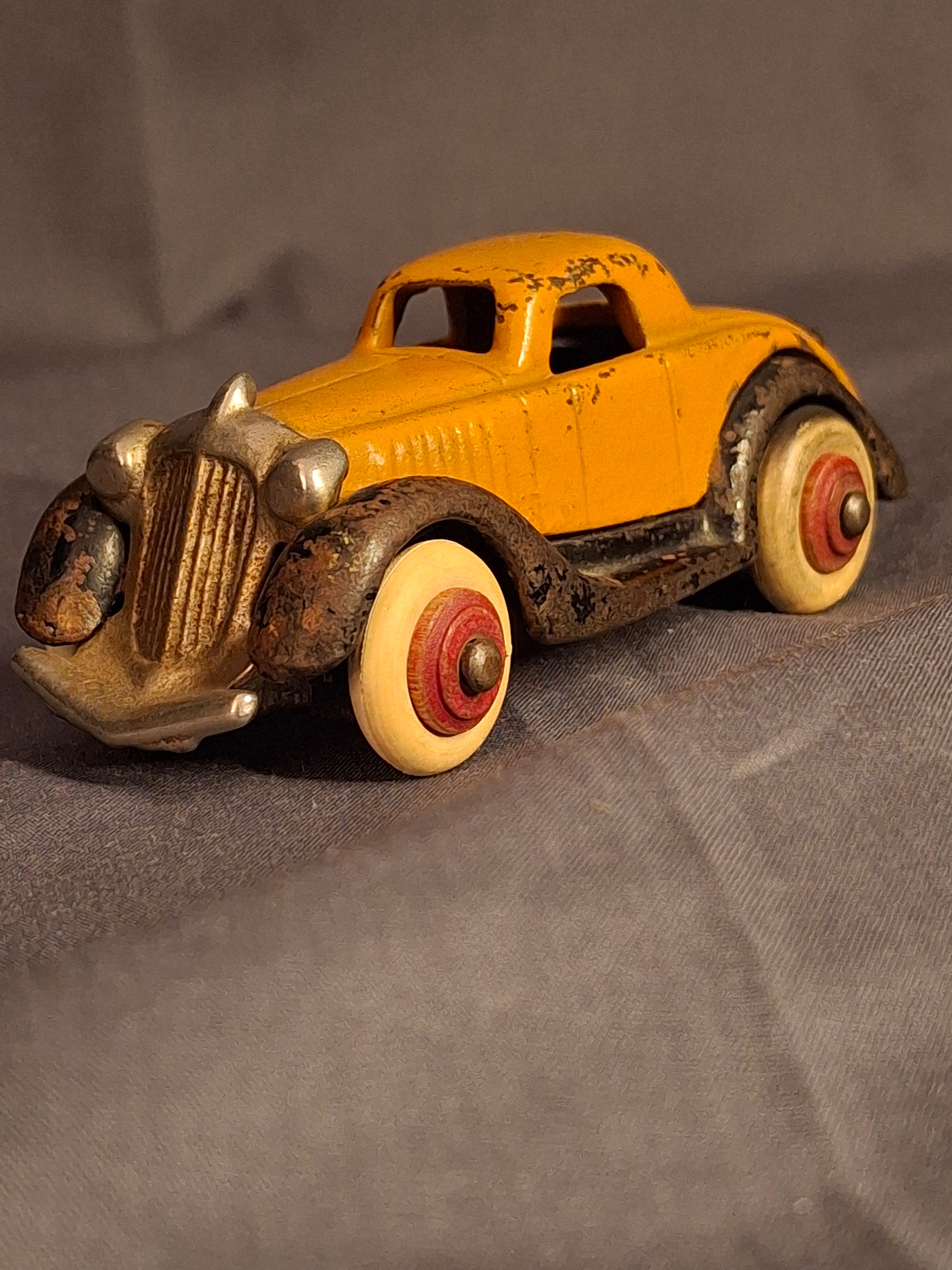 Antique Hubley Terraplane Cast Iron Coupe Toy - 3.75" Orange Streamlined Series