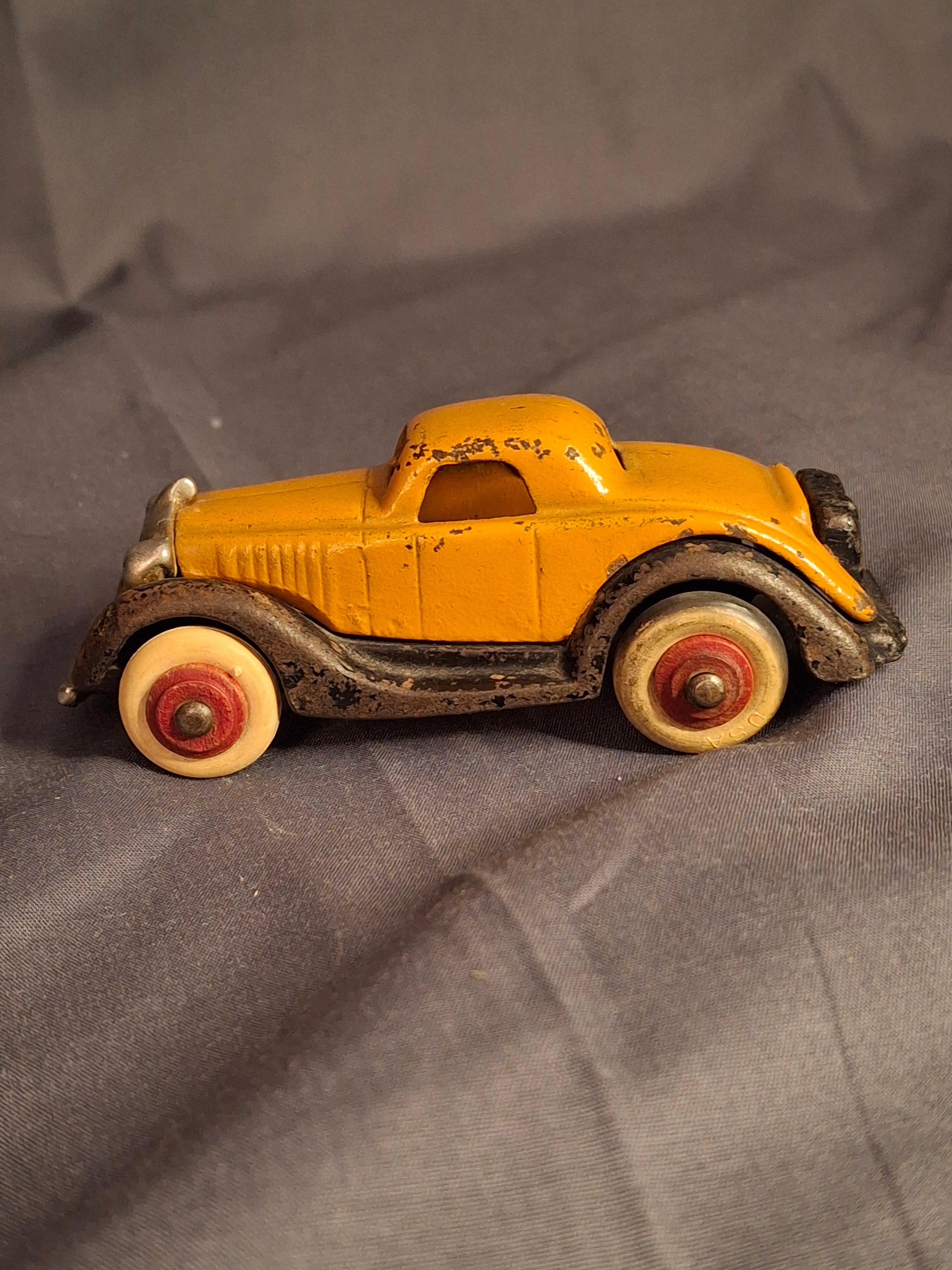 Antique Hubley Terraplane Cast Iron Coupe Toy - 3.75" Orange Streamlined Series
