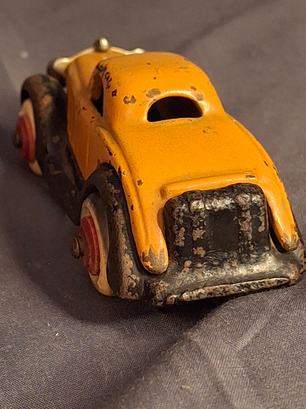 Antique Hubley Terraplane Cast Iron Coupe Toy - 3.75" Orange Streamlined Series