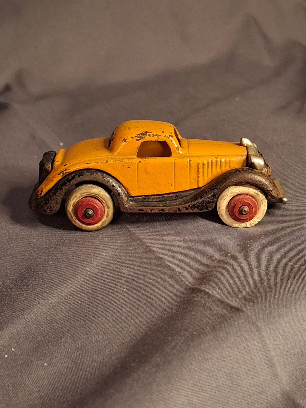 Antique Hubley Terraplane Cast Iron Coupe Toy - 3.75" Orange Streamlined Series