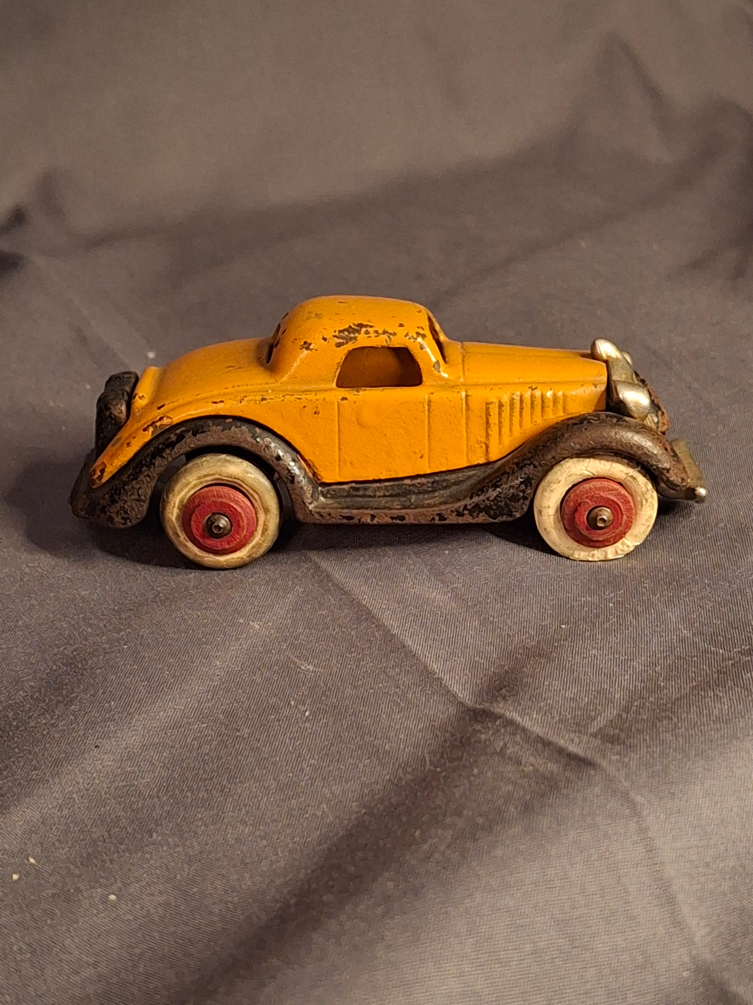 Antique Hubley Terraplane Cast Iron Coupe Toy - 3.75" Orange Streamlined Series