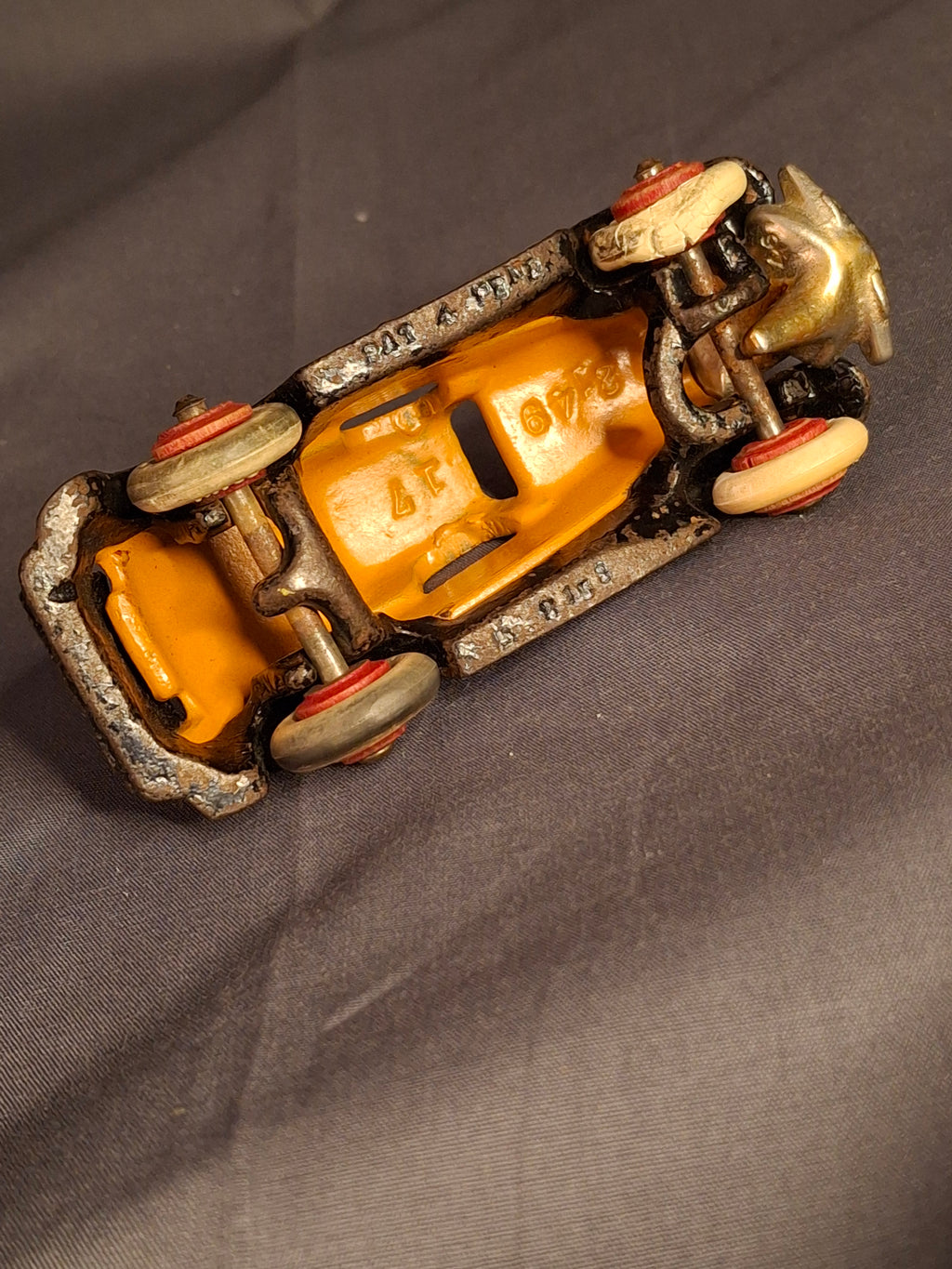Antique Hubley Terraplane Cast Iron Coupe Toy - 3.75" Orange Streamlined Series
