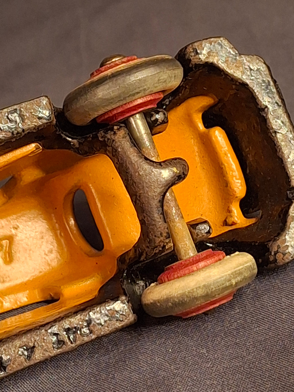 Antique Hubley Terraplane Cast Iron Coupe Toy - 3.75" Orange Streamlined Series