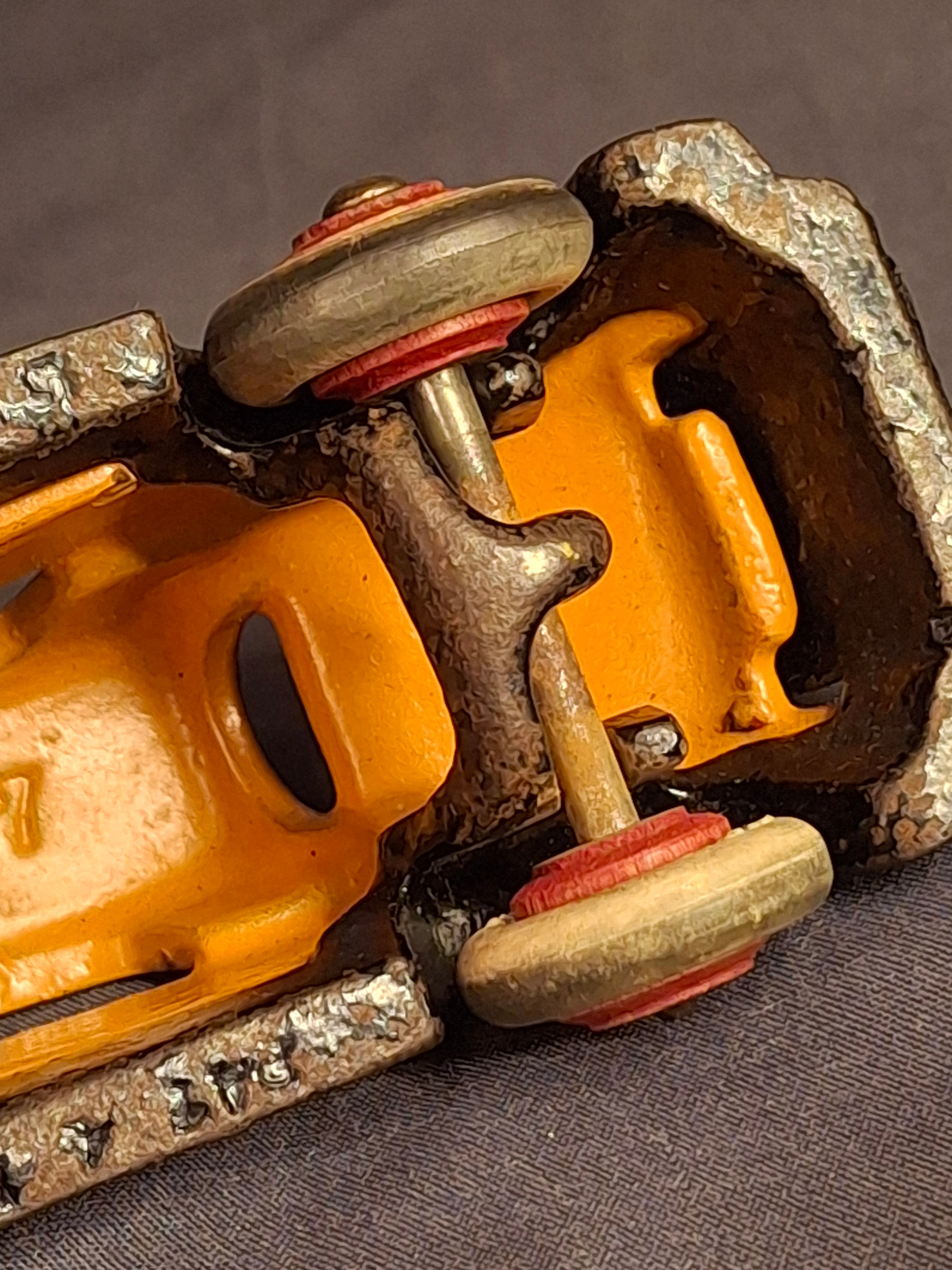 Antique Hubley Terraplane Cast Iron Coupe Toy - 3.75" Orange Streamlined Series
