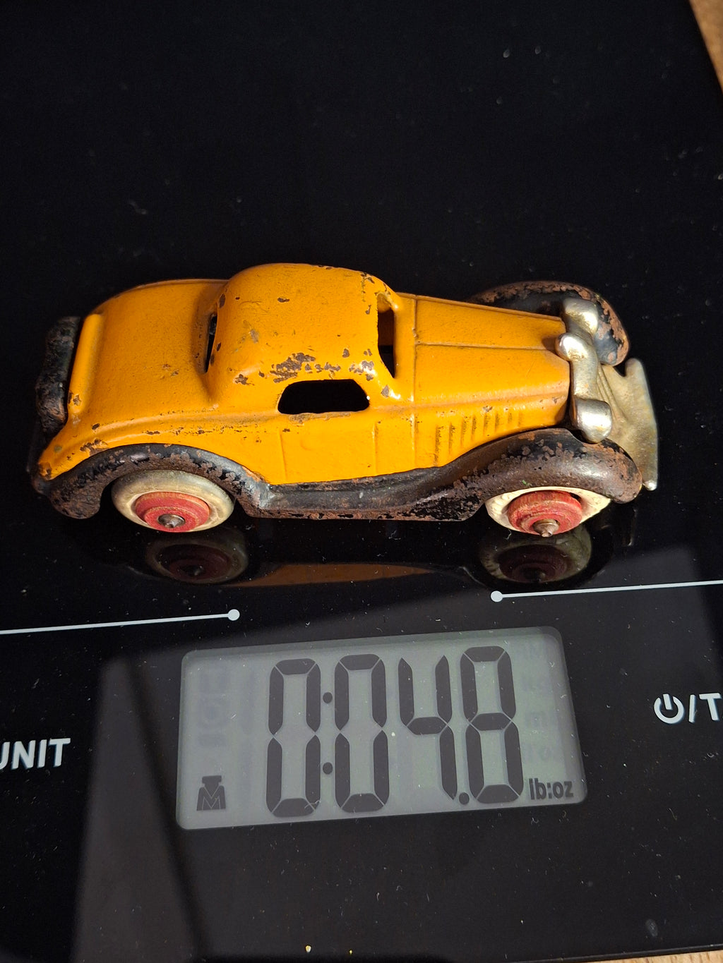 Antique Hubley Terraplane Cast Iron Coupe Toy - 3.75" Orange Streamlined Series