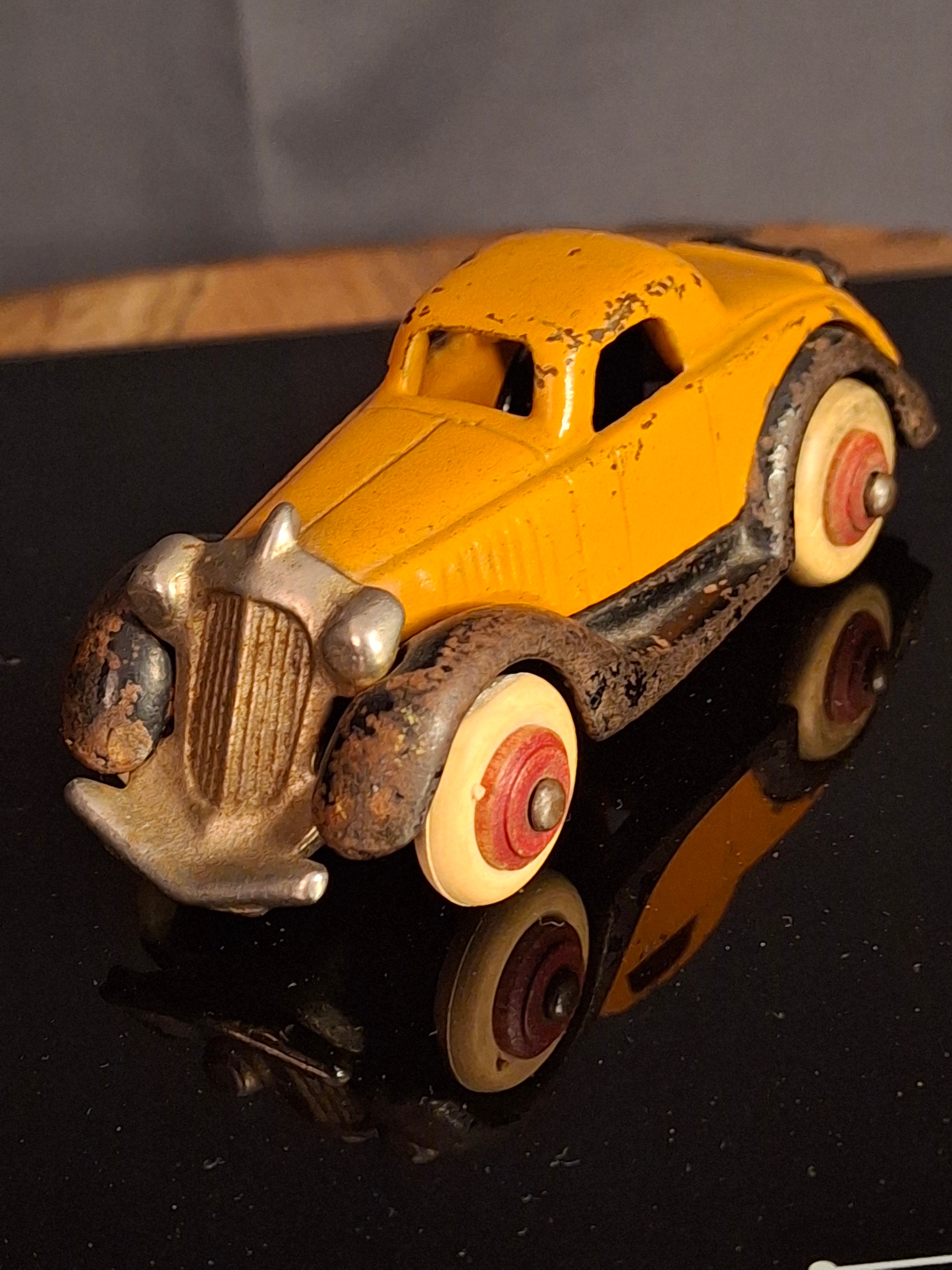 Antique Hubley Terraplane Cast Iron Coupe Toy - 3.75" Orange Streamlined Series